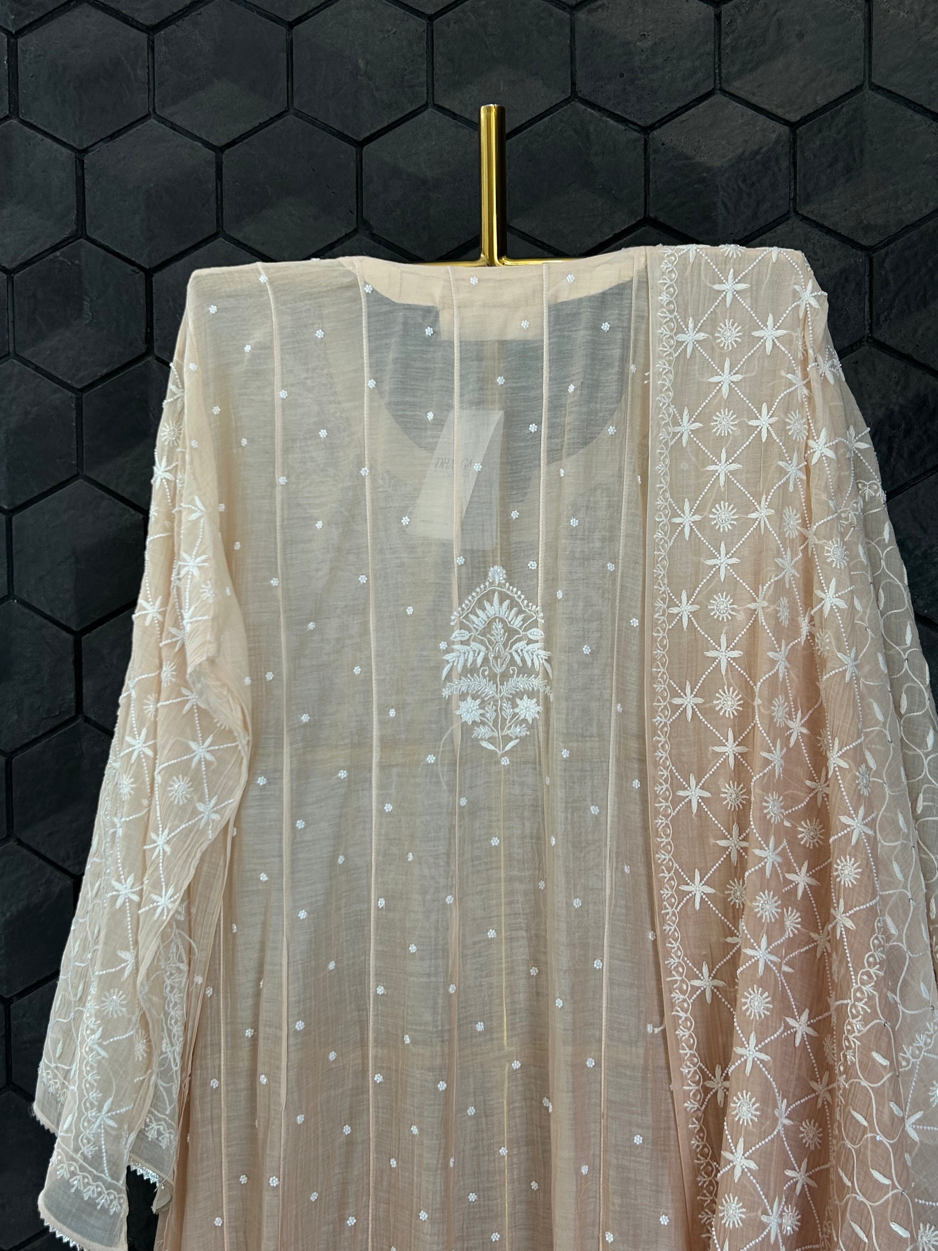 Peach Ombre Mul Chanderi Chikankari Anarkali Set