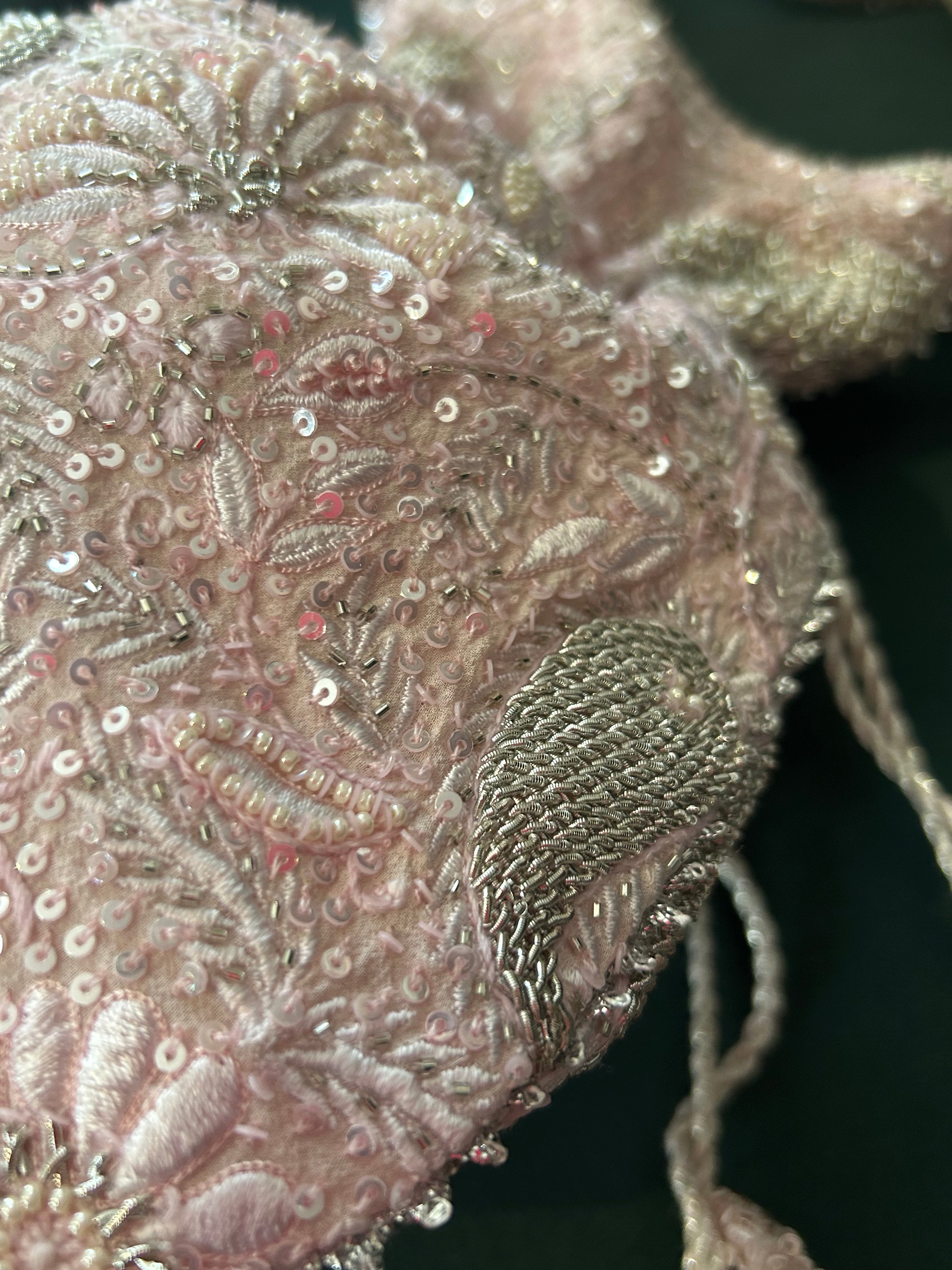 Pink Embellished Chikankari Silver Potli Bag