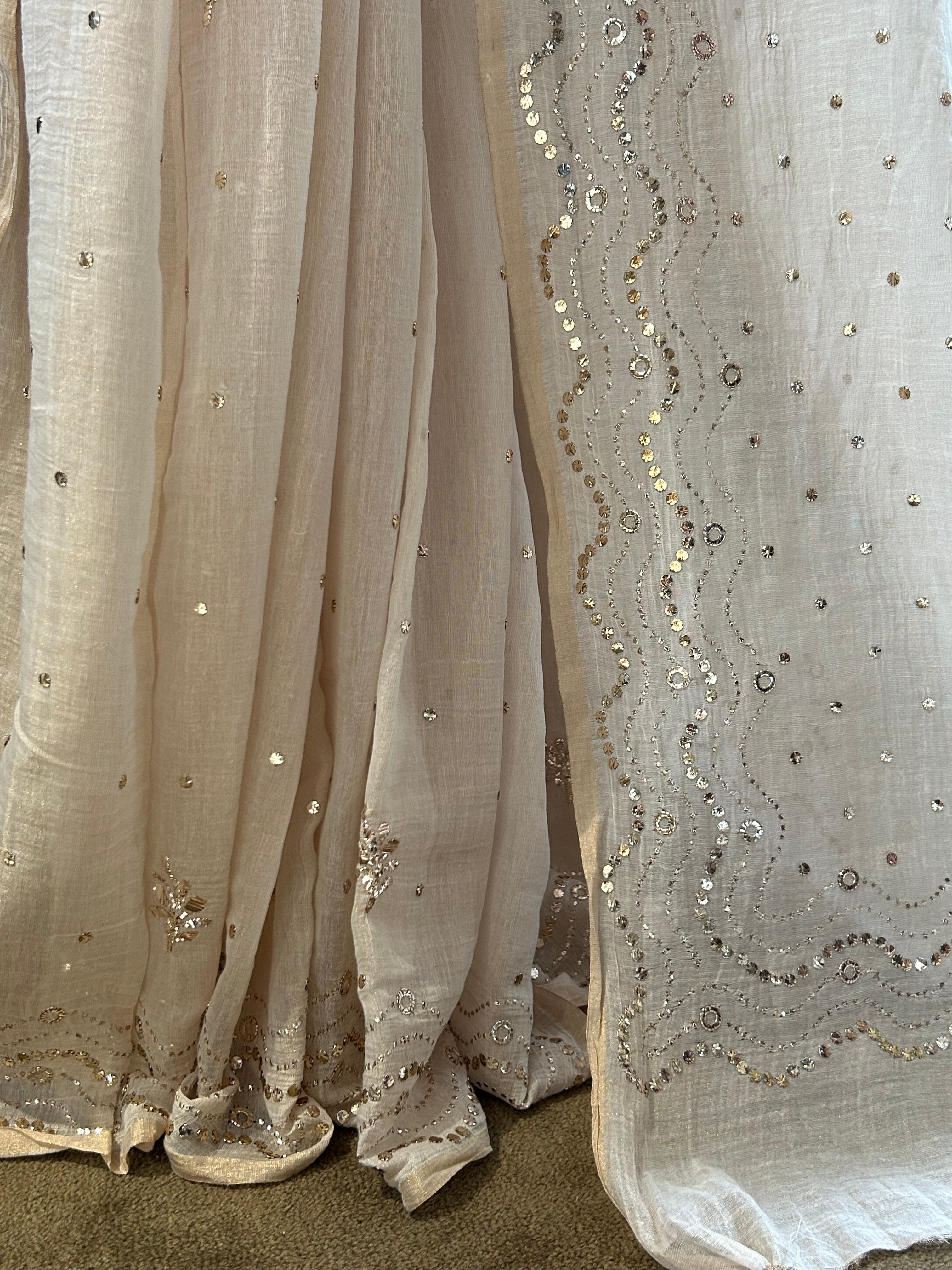 Beige Mukaish Tissue Saree