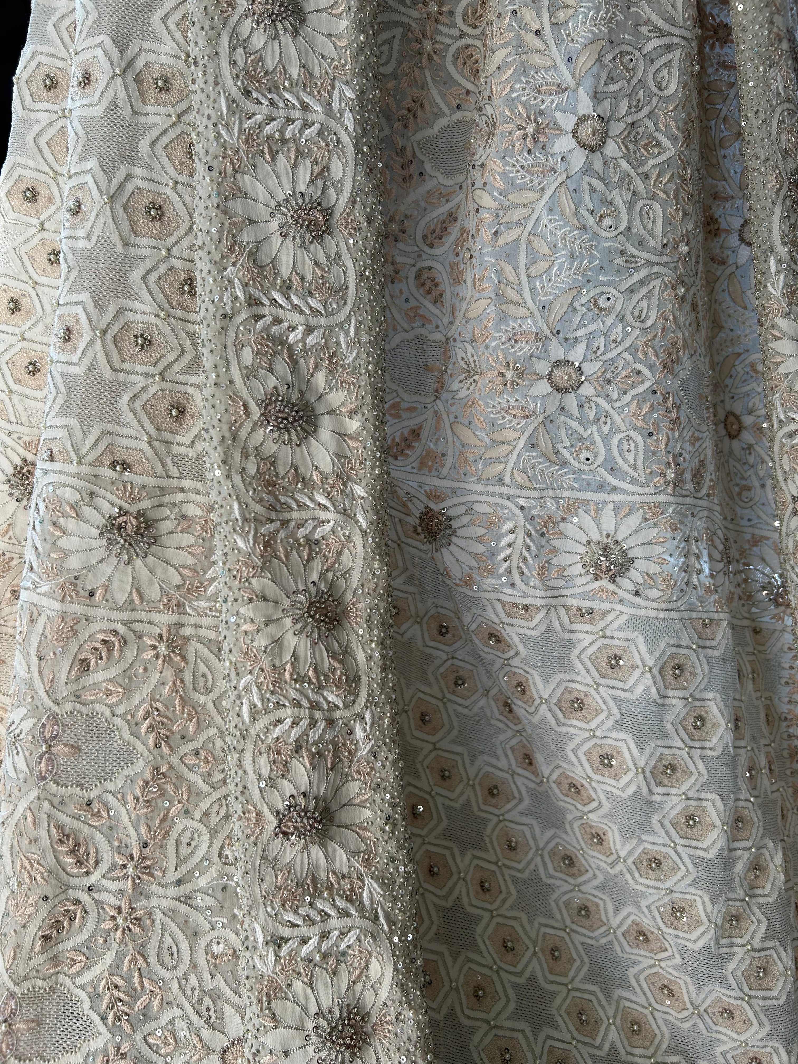 Premium Off White Georgette Ek -Taar  Resham Thread Chikankari Saree