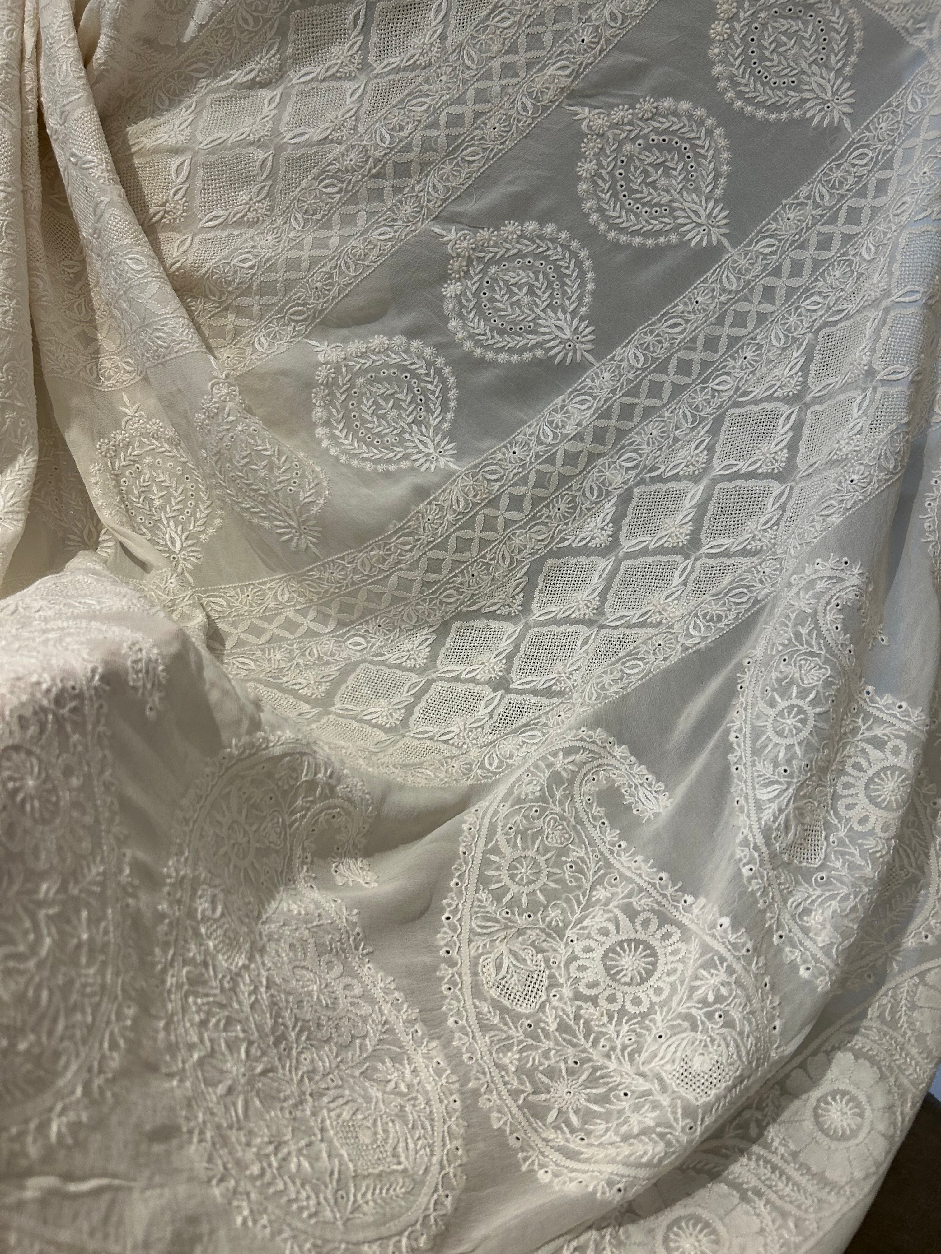 White Georgette Chikankari Saree