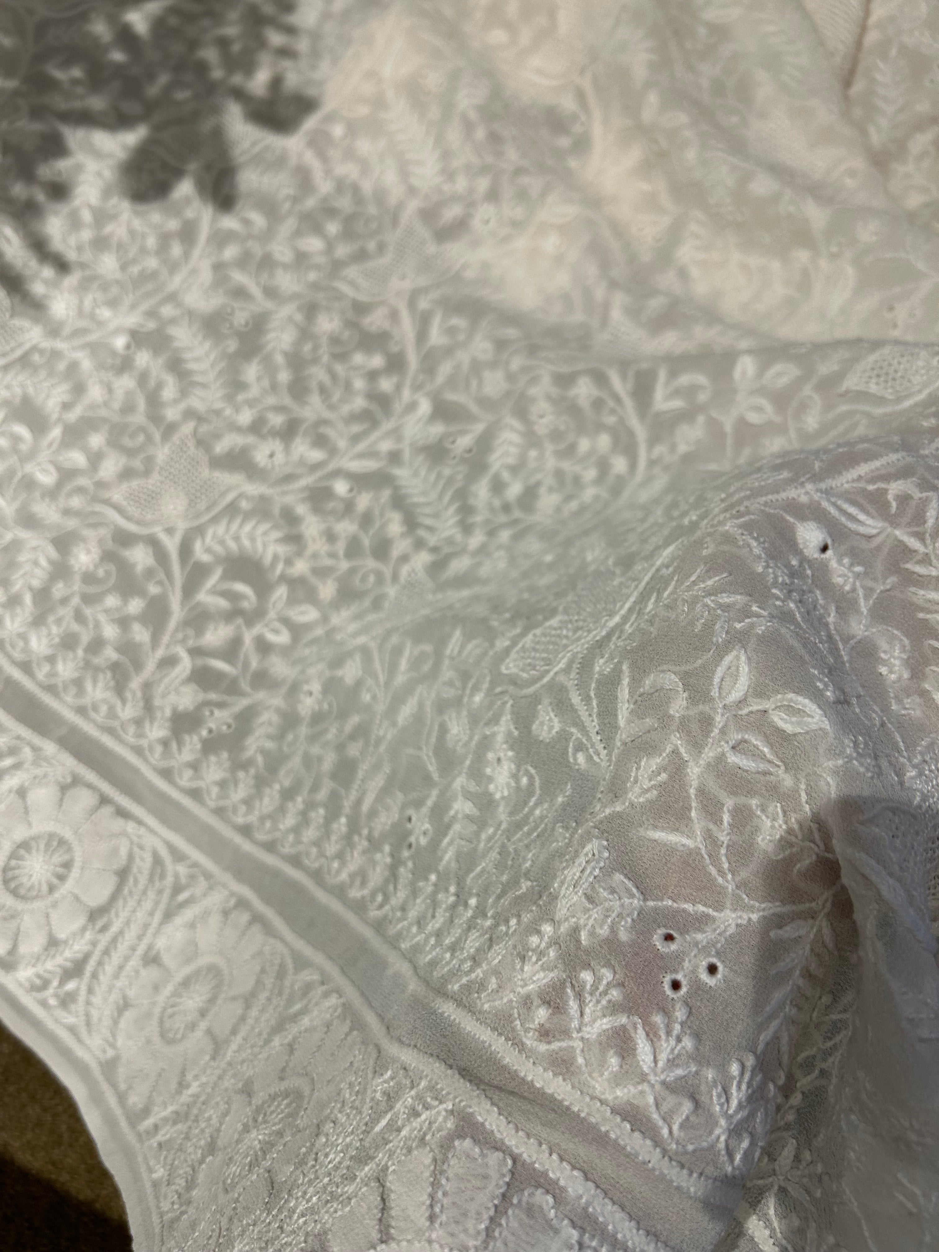 White Georgette Chikankari Saree