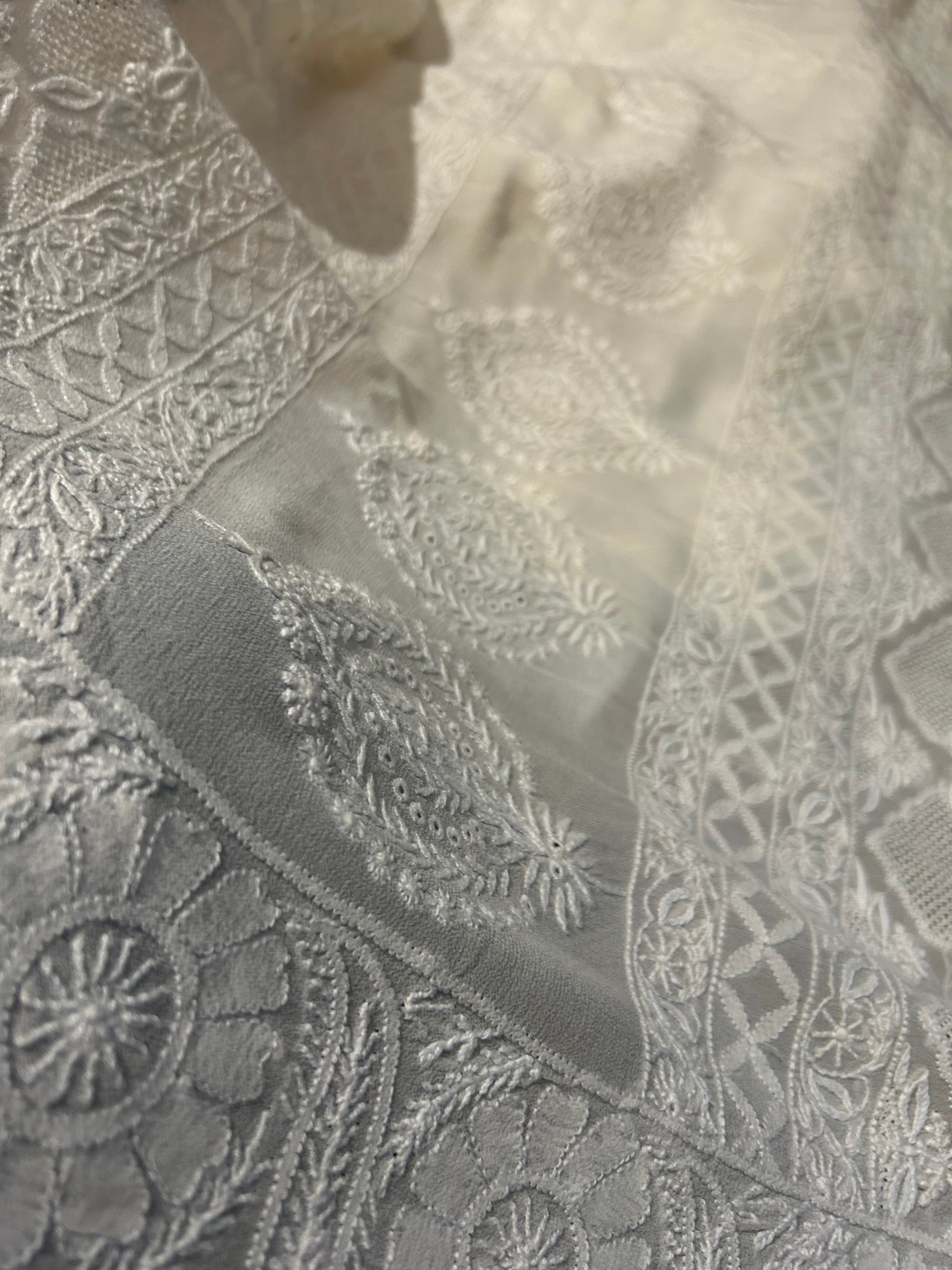 White Georgette Chikankari Saree
