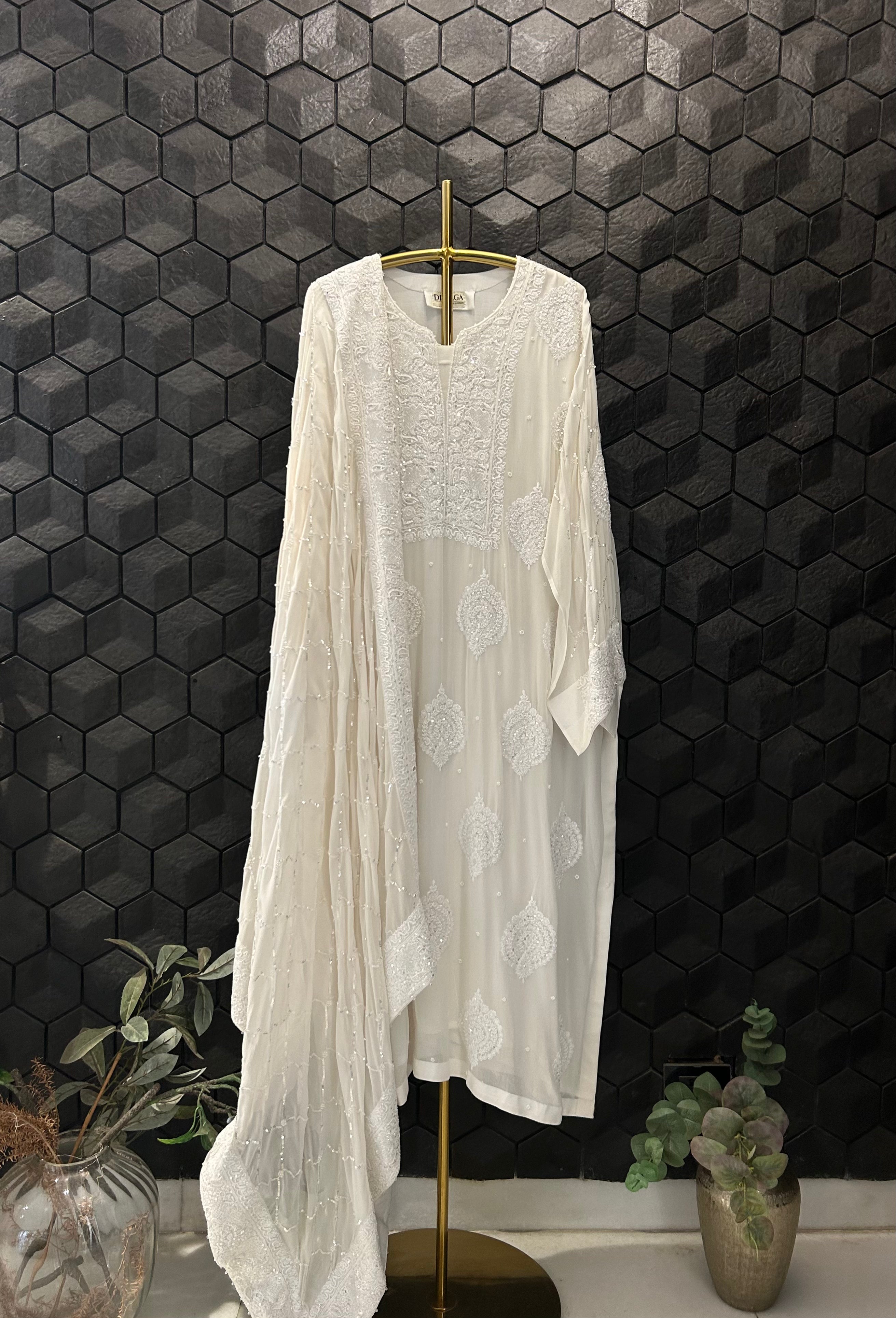 White Georgette Chikankari Kurta Set