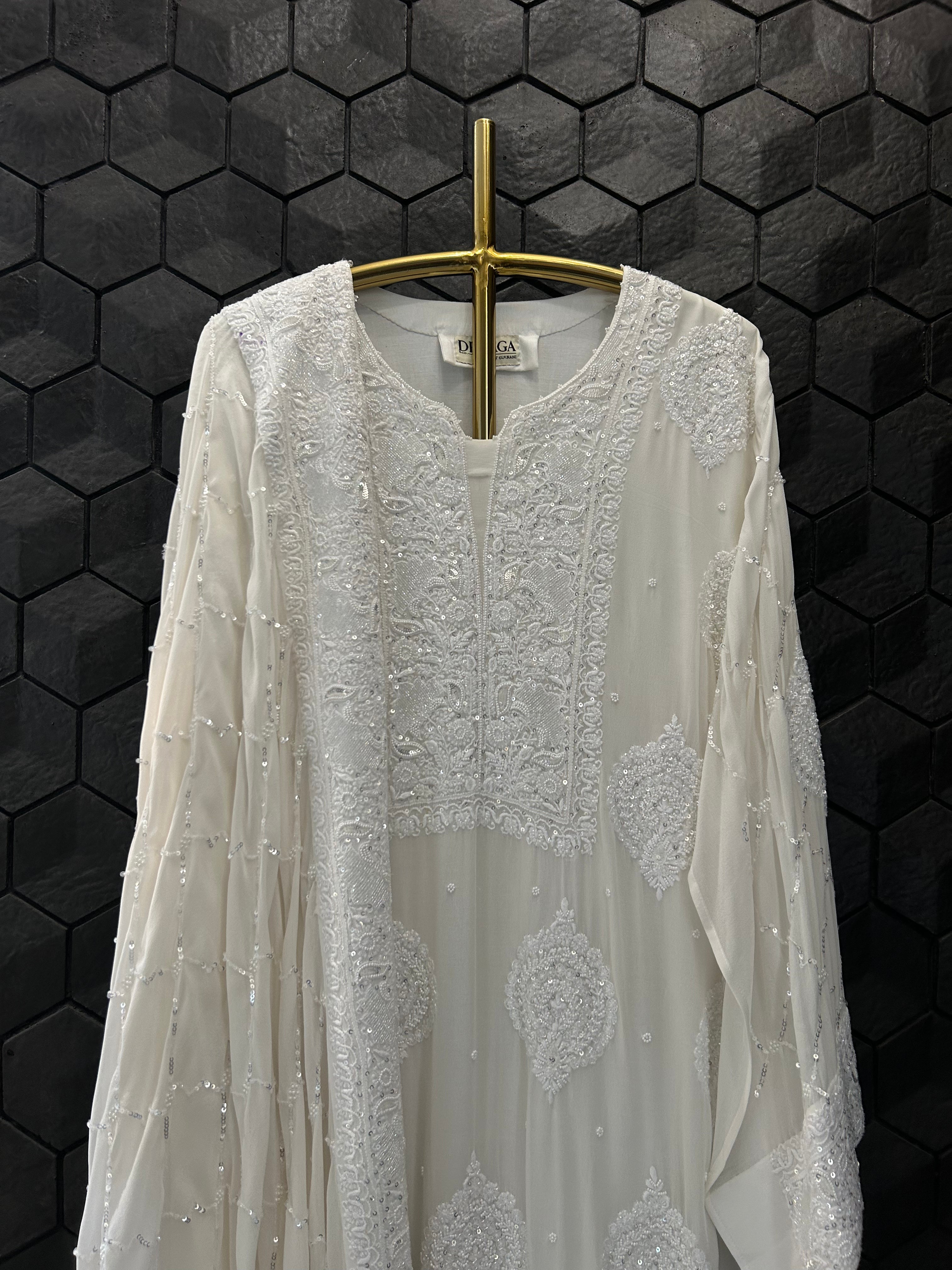 White Georgette Chikankari Kurta Set