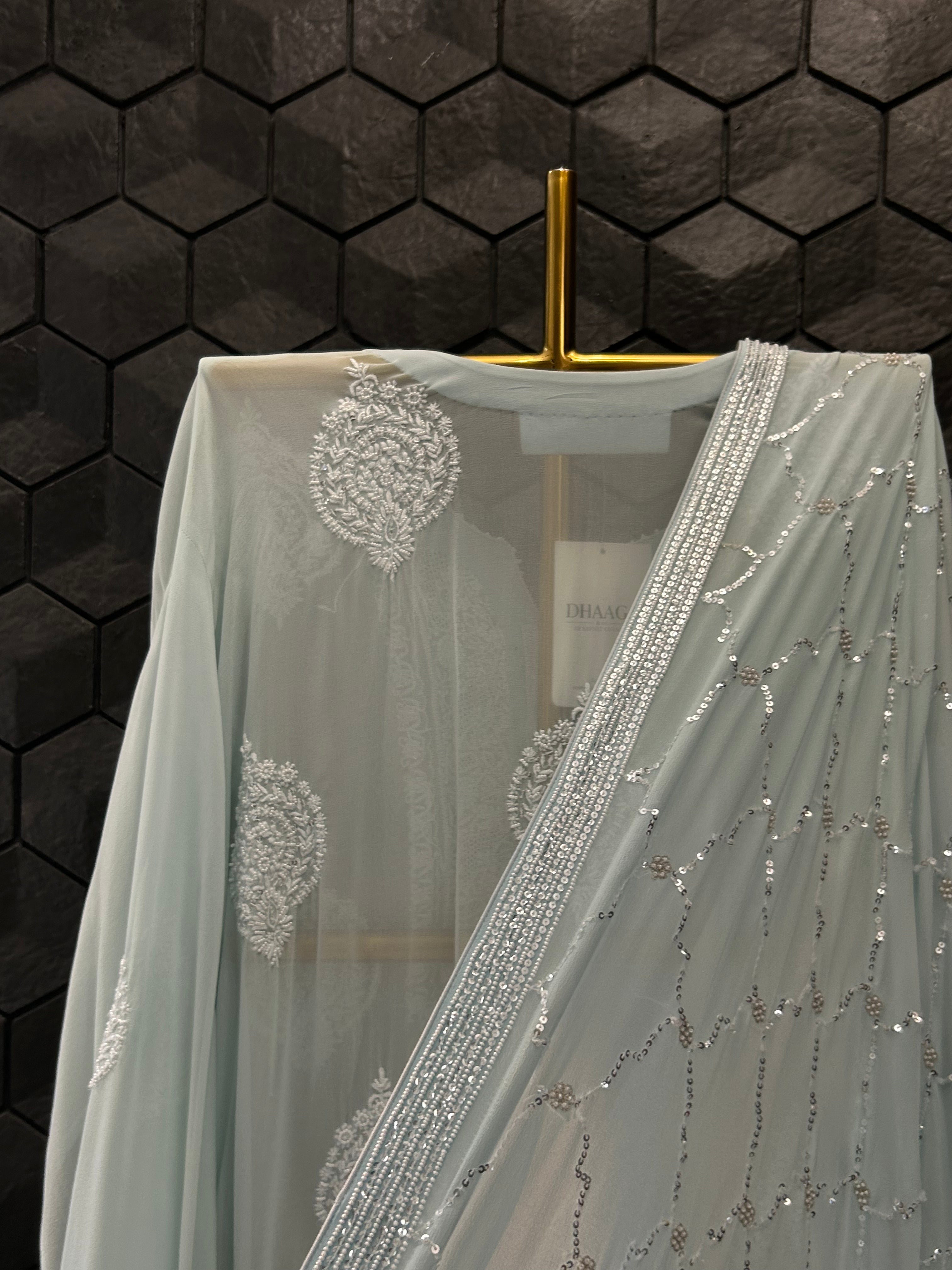 Blue Georgette Chikankari Kurta Set