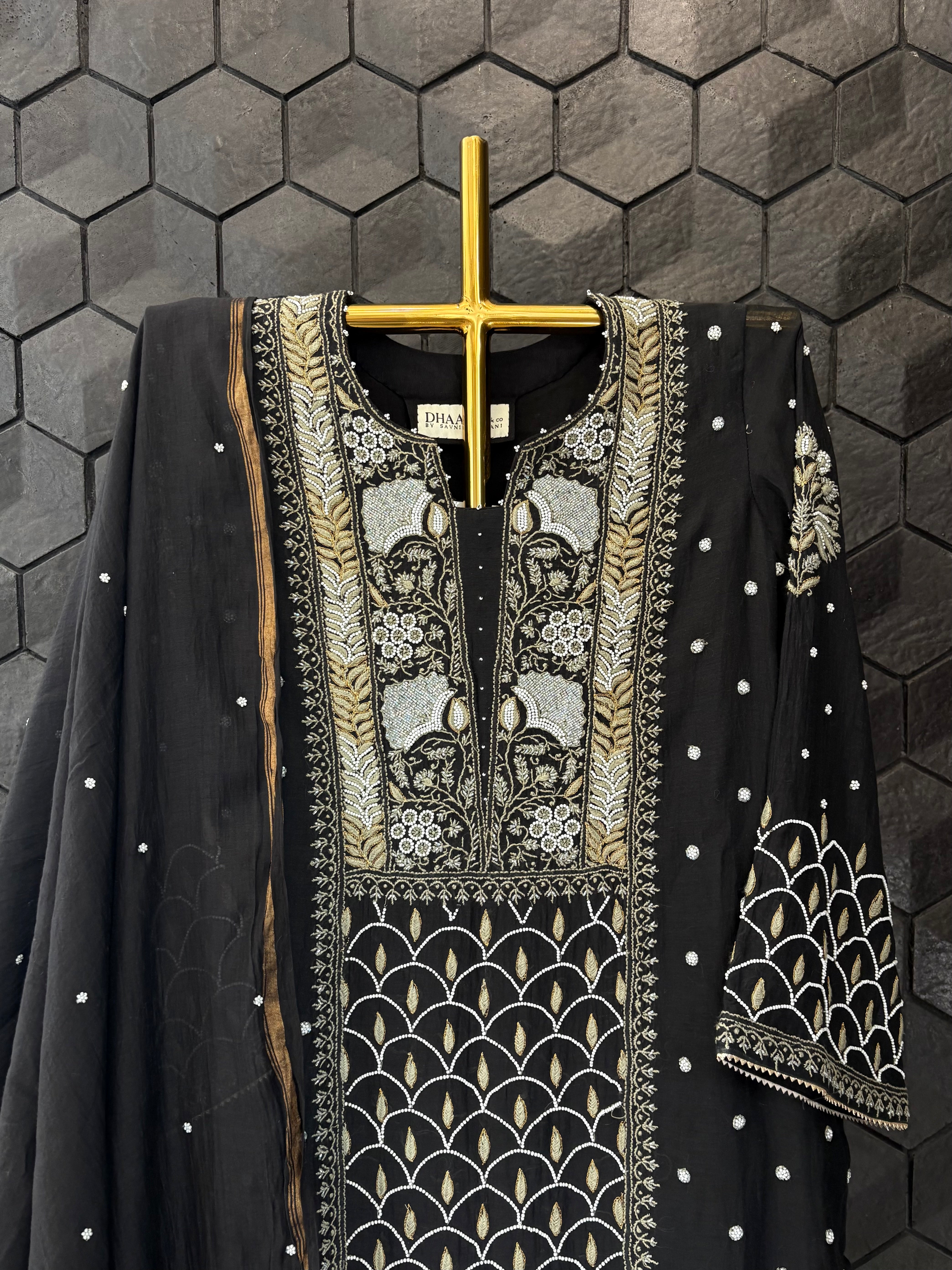 Black Mul Chanderi Chikankari Suit Set
