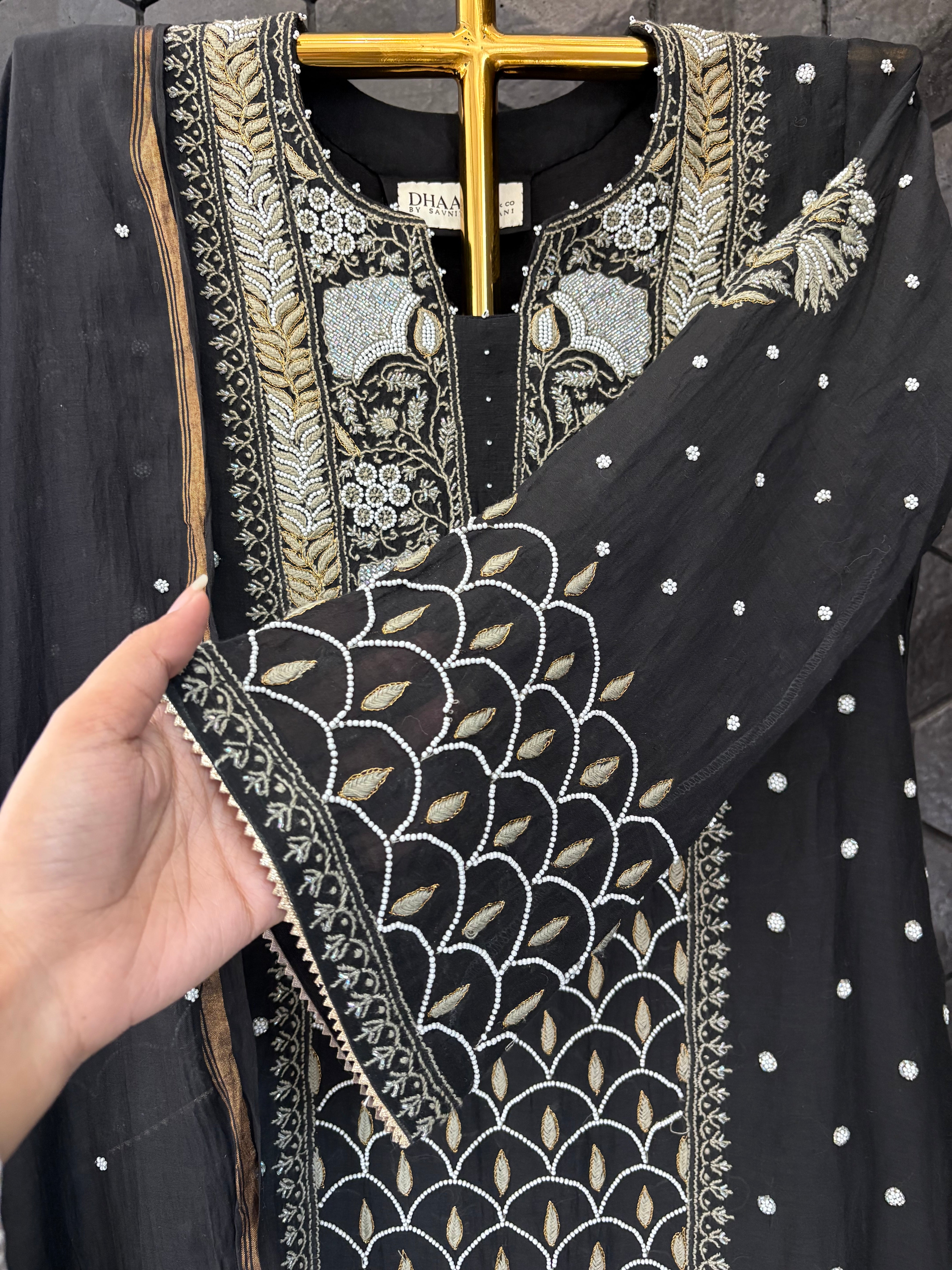Black Mul Chanderi Chikankari Suit Set