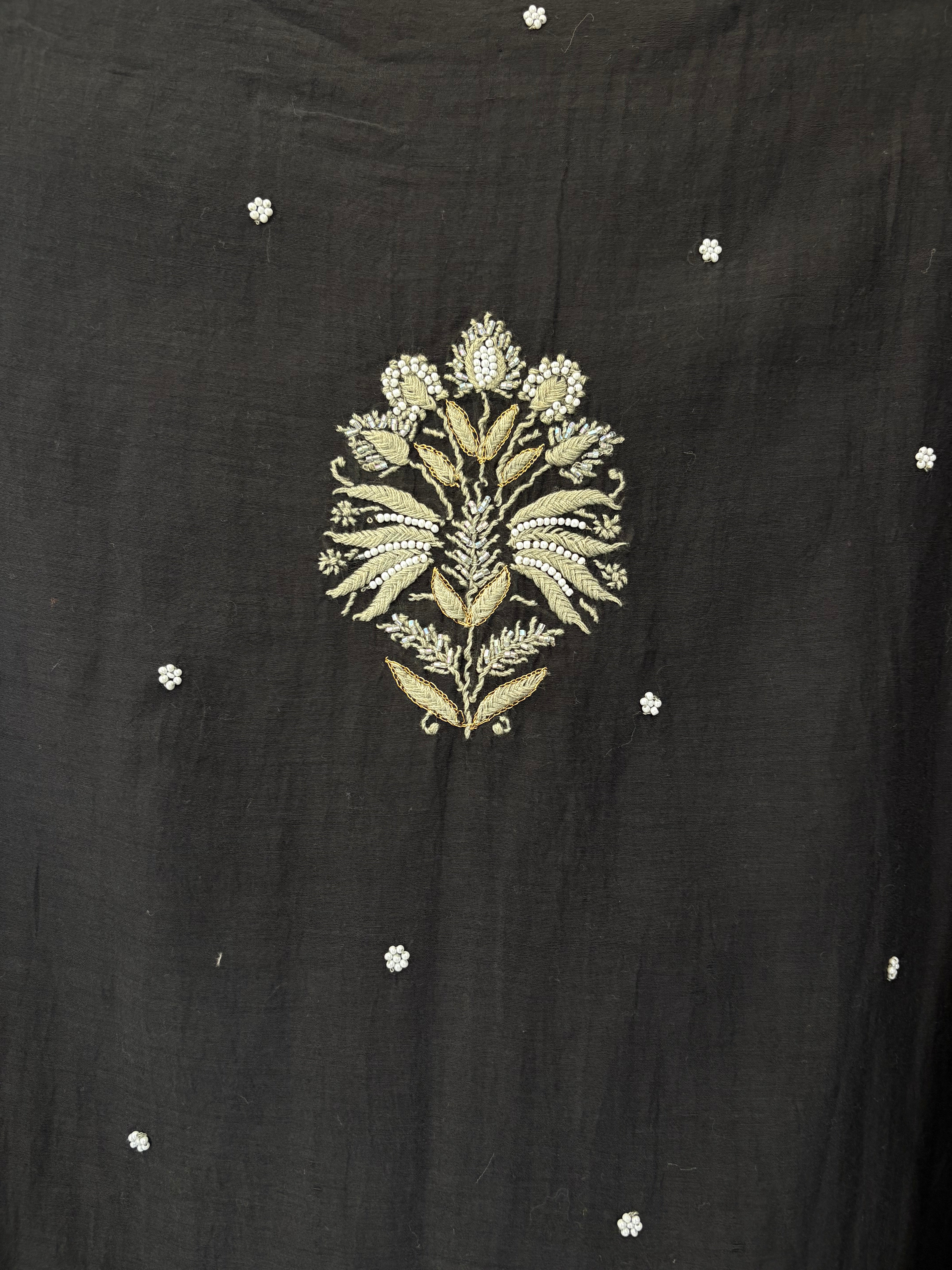 Black Mul Chanderi Chikankari Suit Set