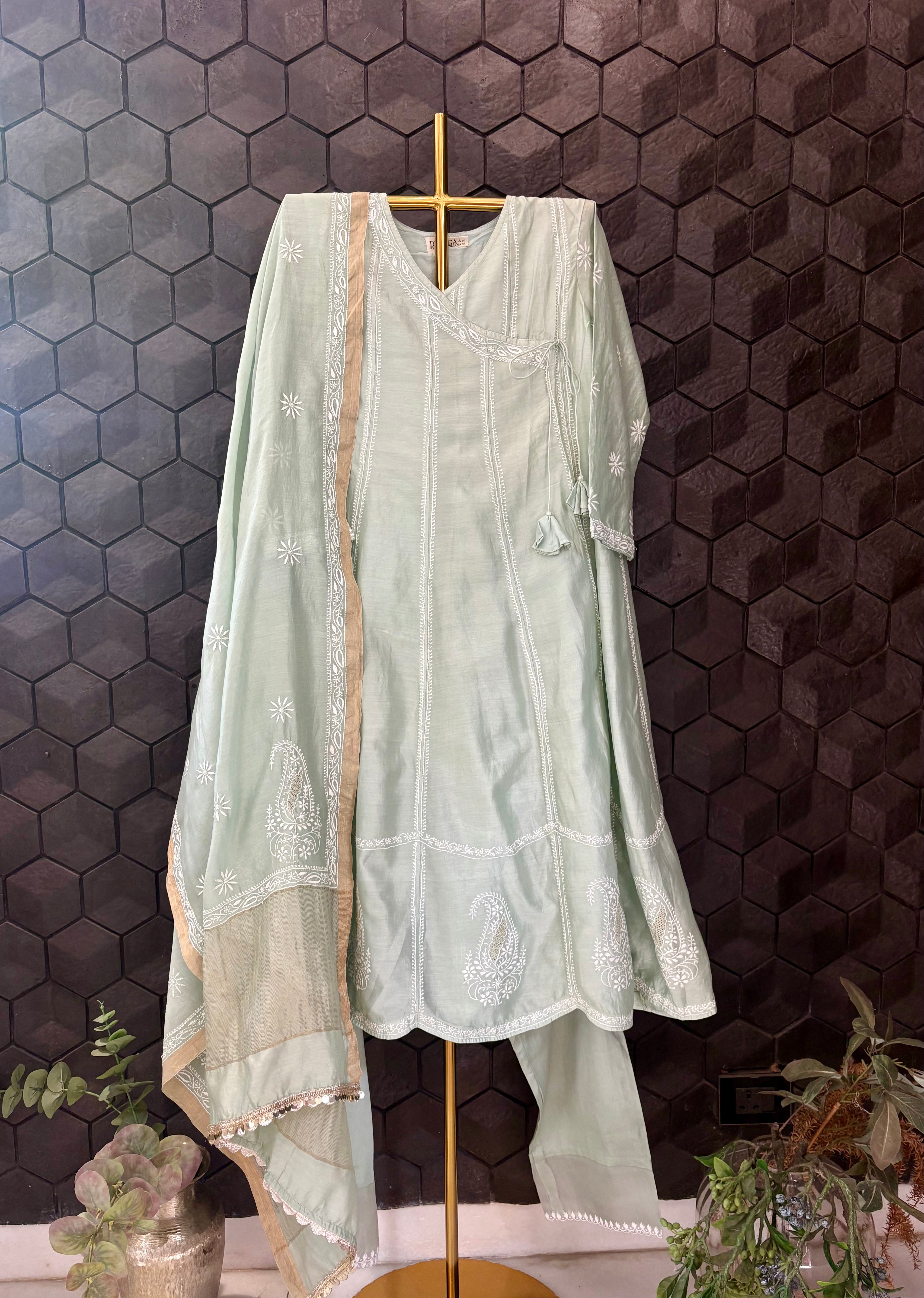 Sea Green Chanderi Anarkali Set