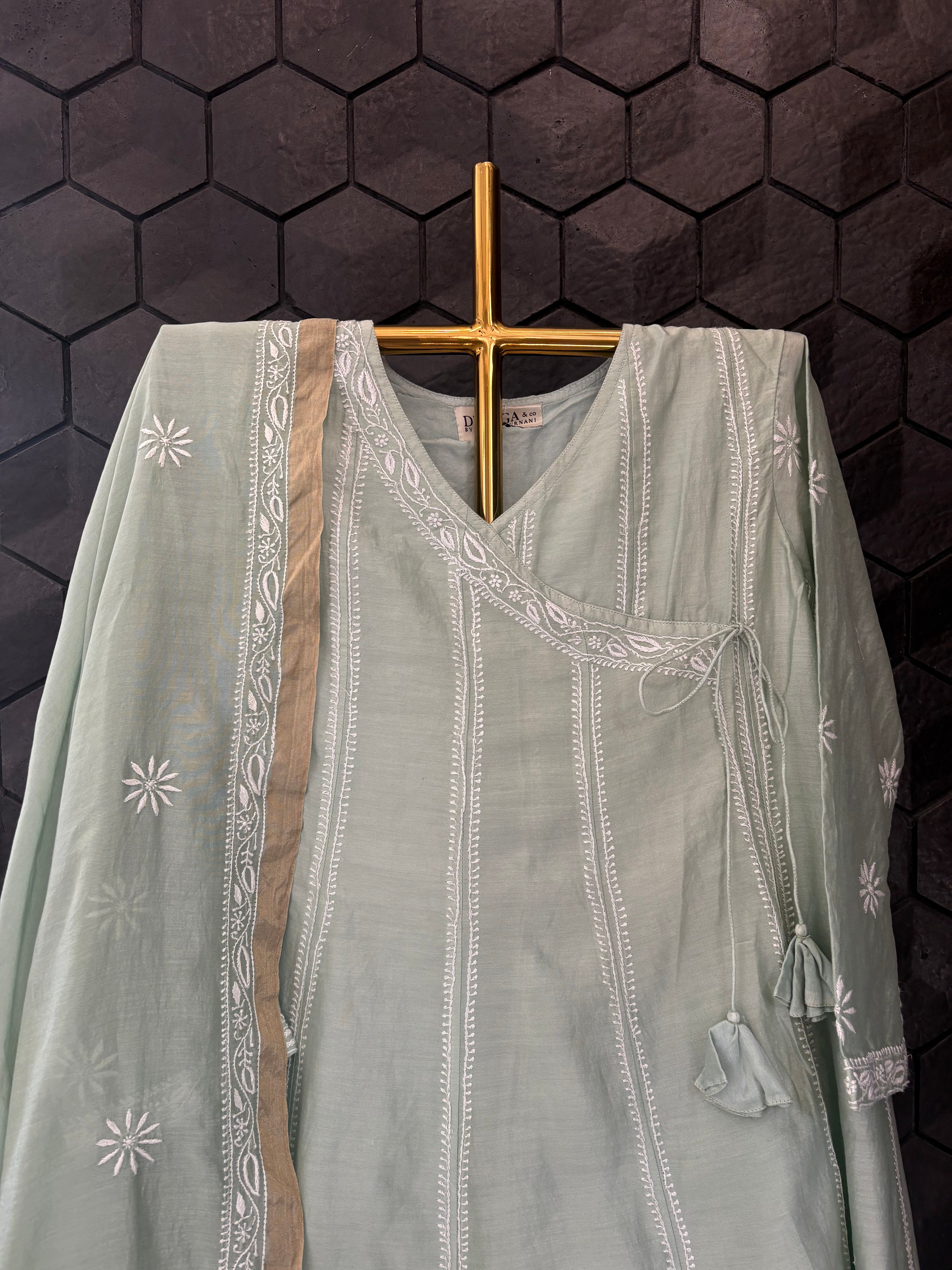 Sea Green Chanderi Anarkali Set