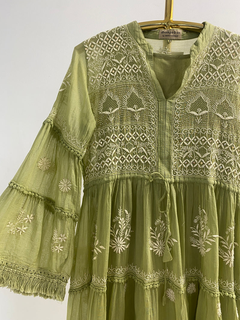 Premium chanderi chikankari dress