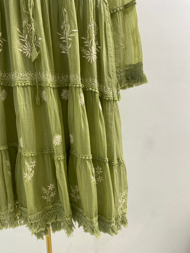 Premium chanderi chikankari dress