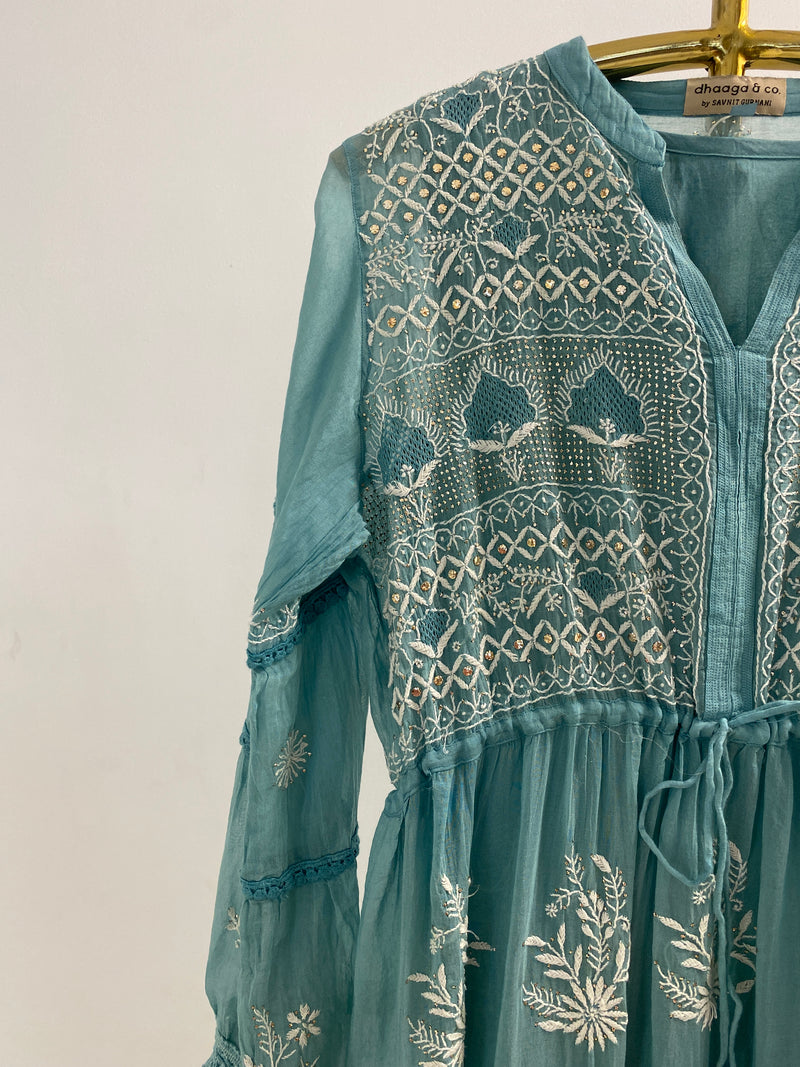Premium chanderi chikankari dress