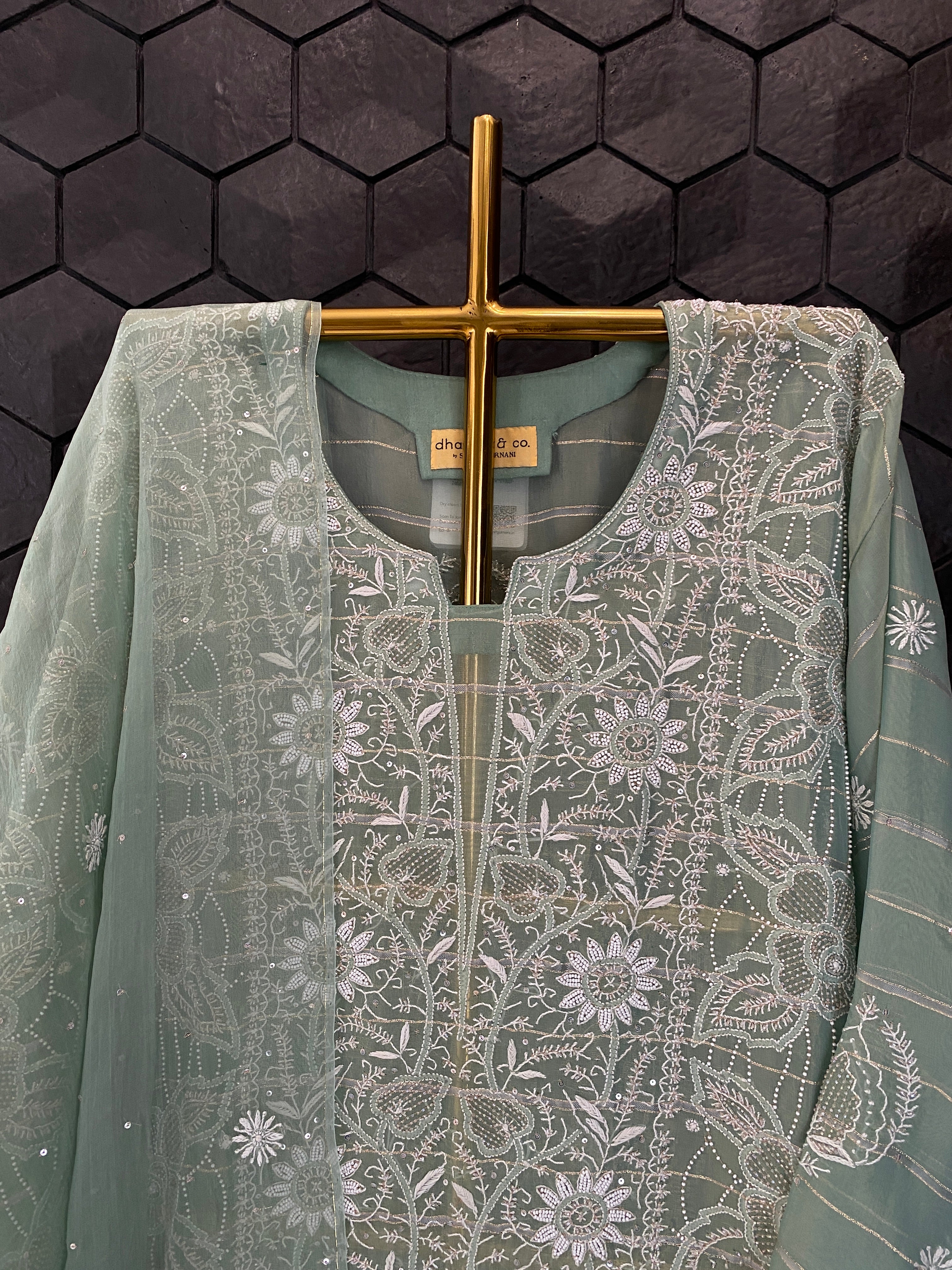 Green Organza Chikankari Suit