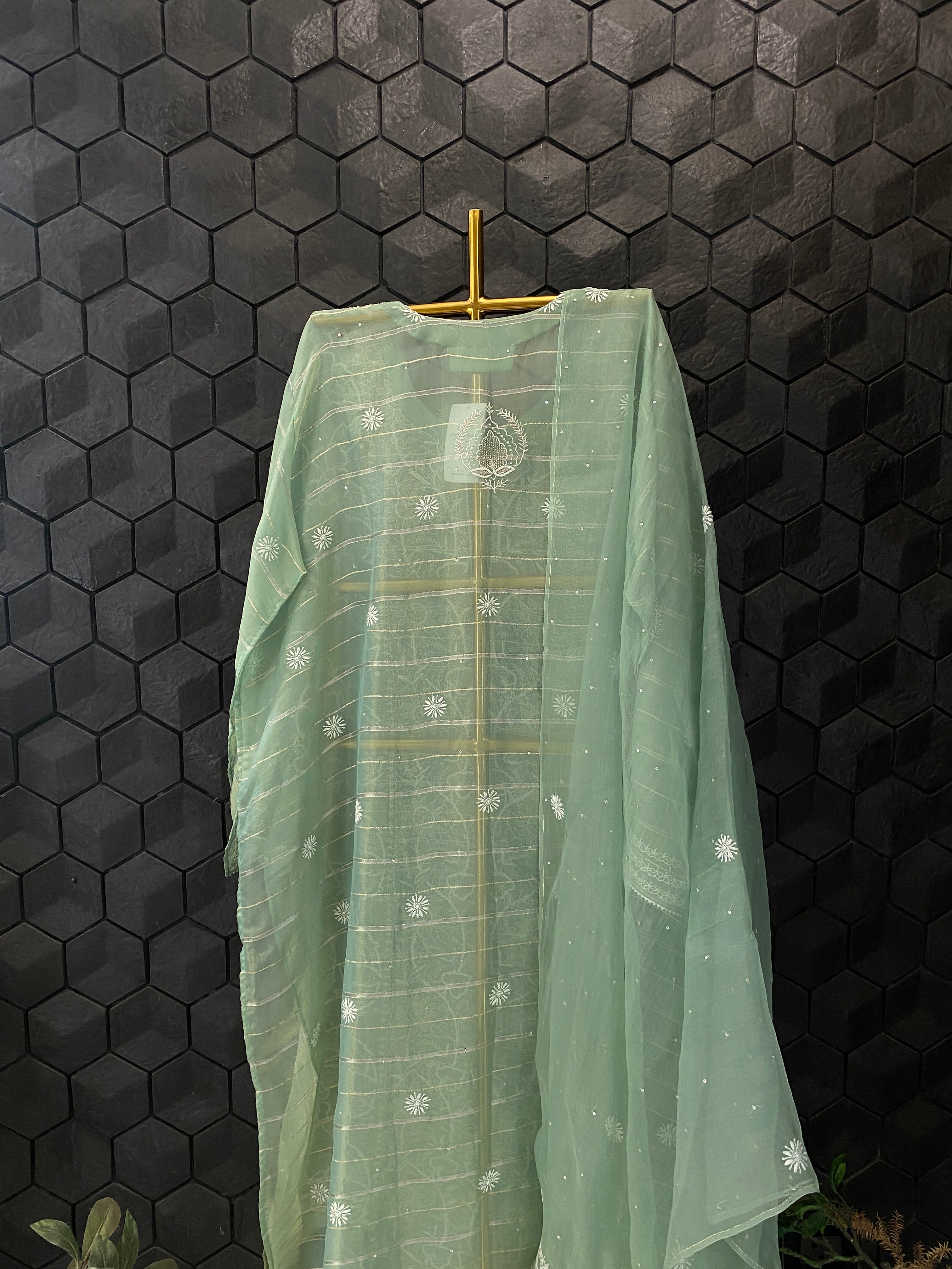 Green Organza Chikankari Suit