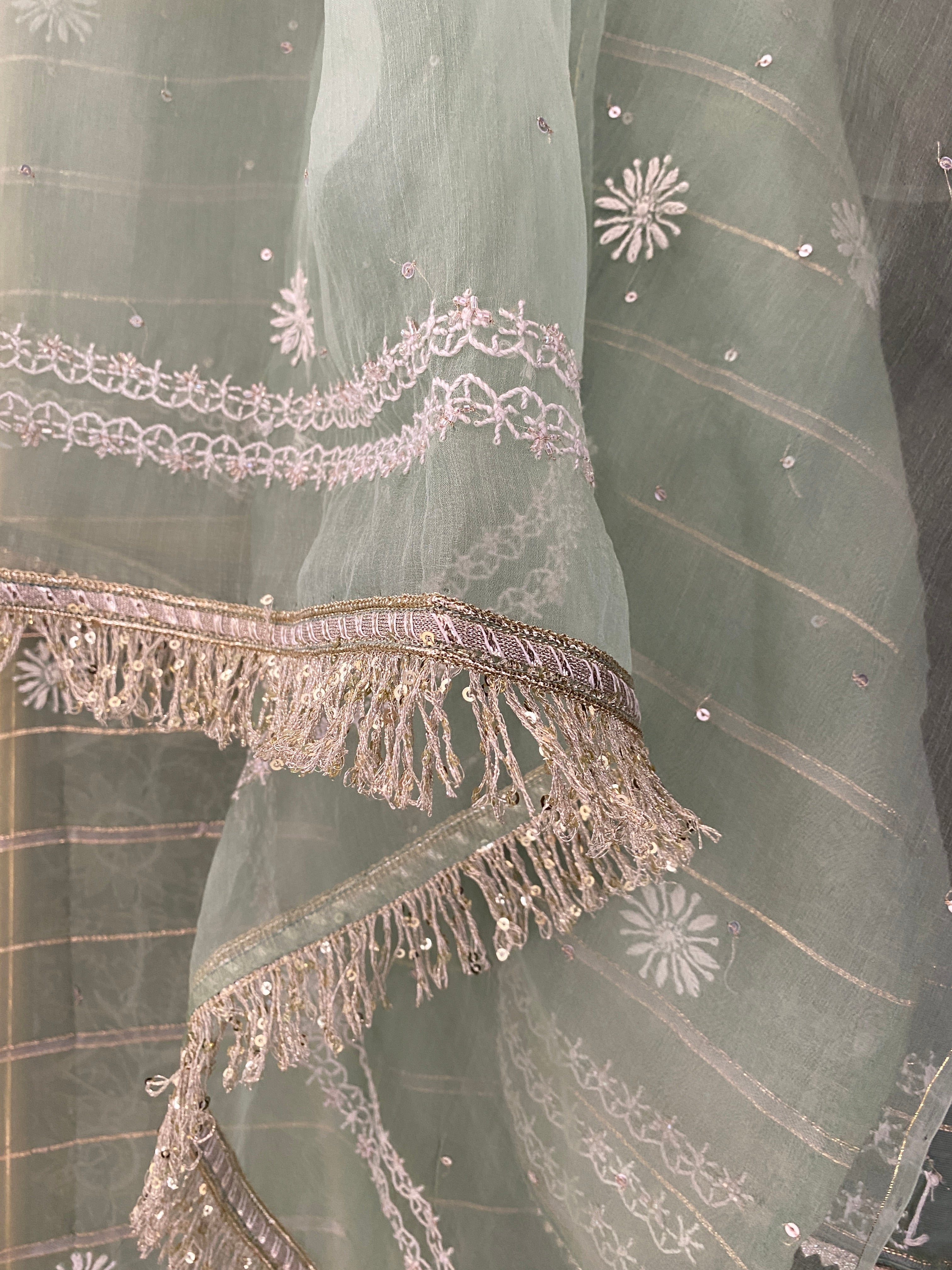 Green Organza Chikankari Suit