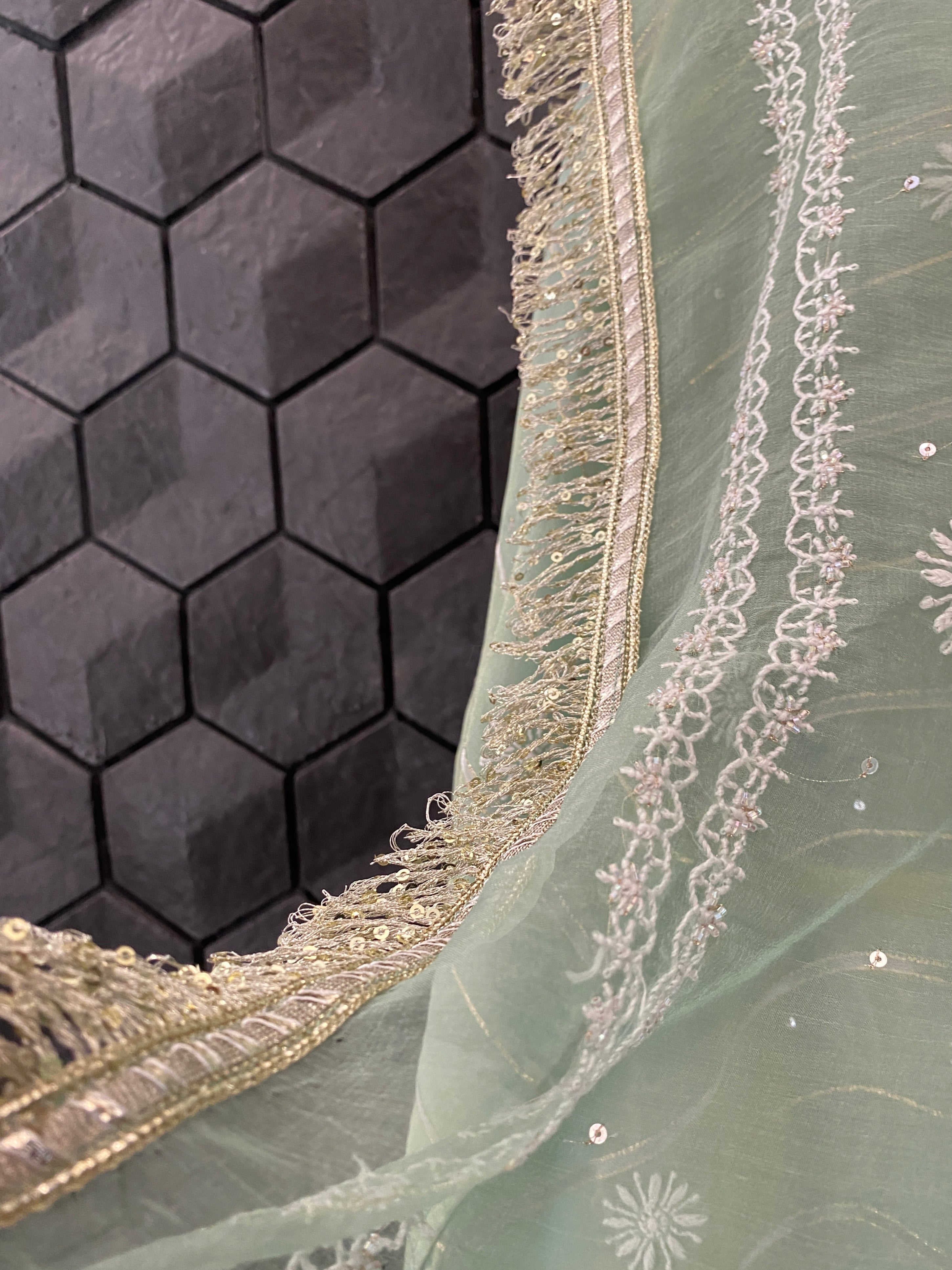 Green Organza Chikankari Suit