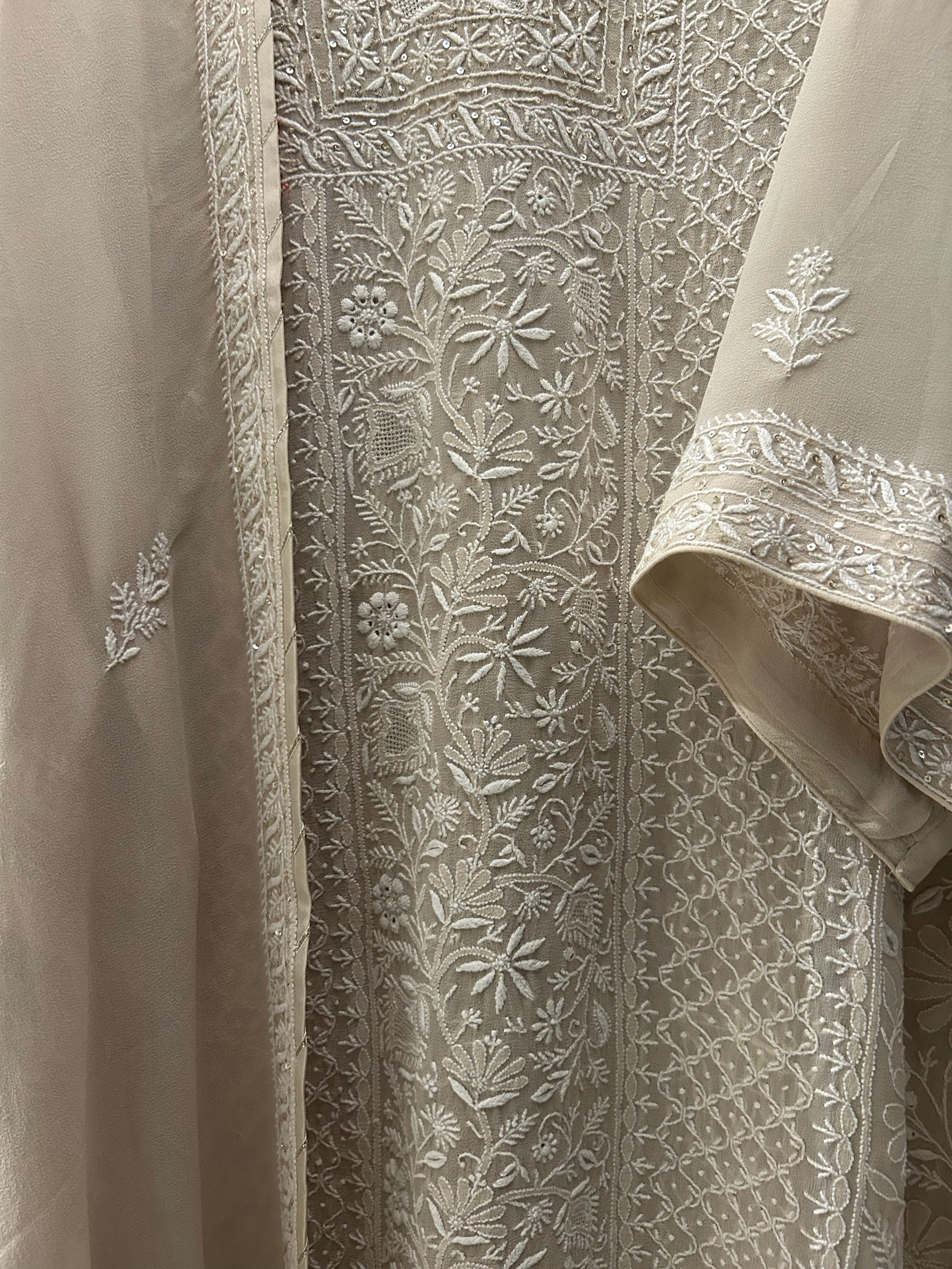 Ivory Georgette Chikankari Kurta Set