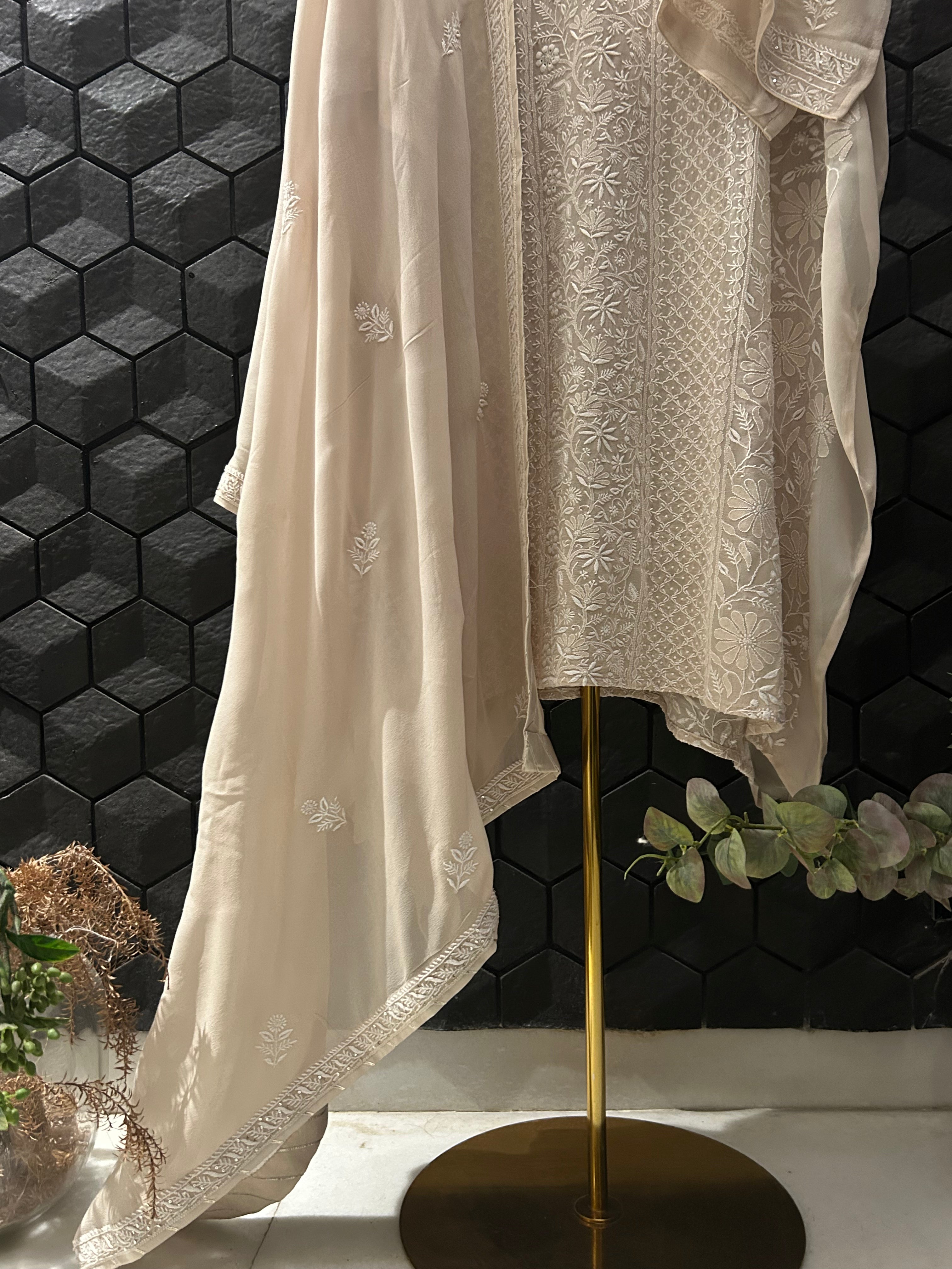 Ivory Georgette Chikankari Kurta Set
