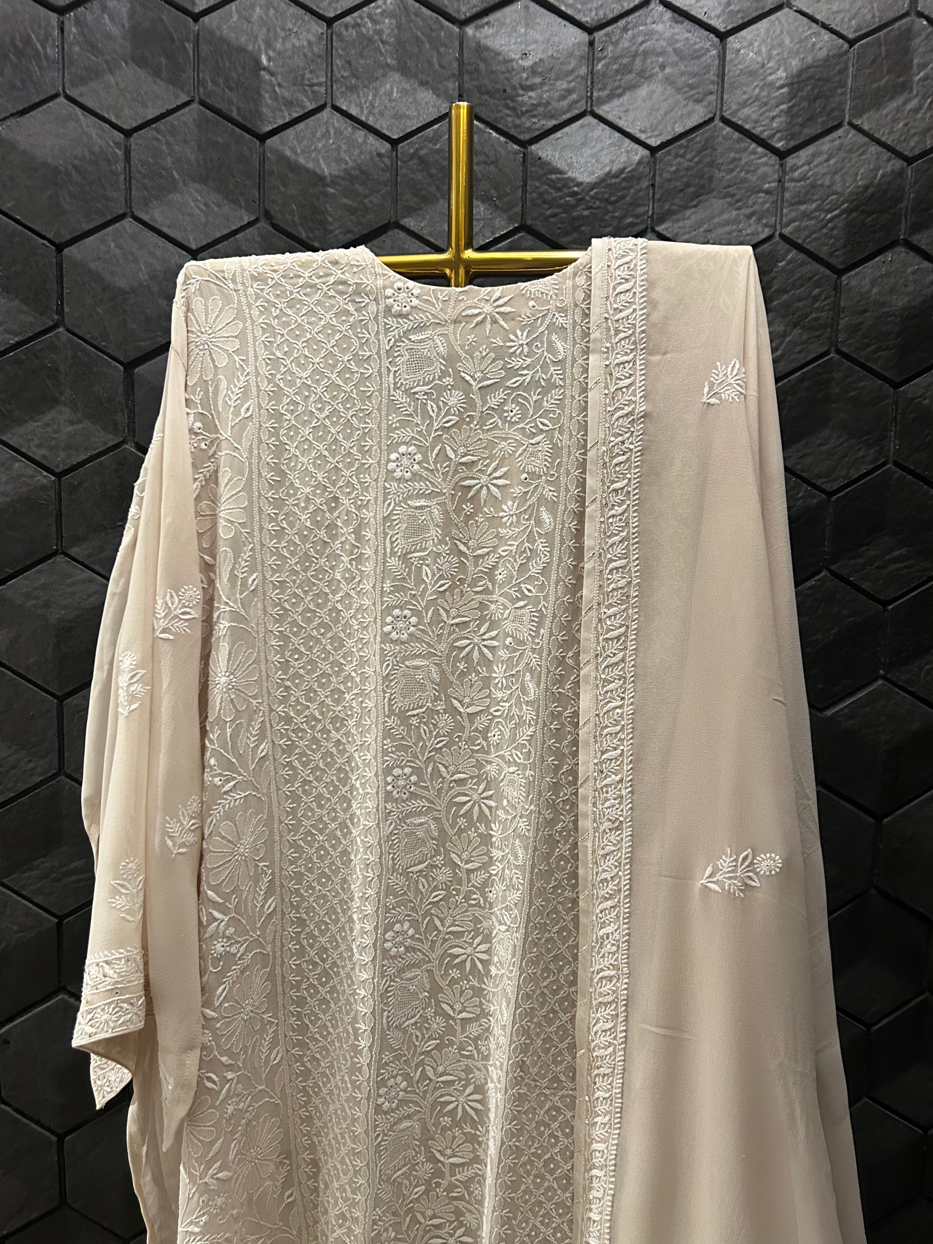 Ivory Georgette Chikankari Kurta Set