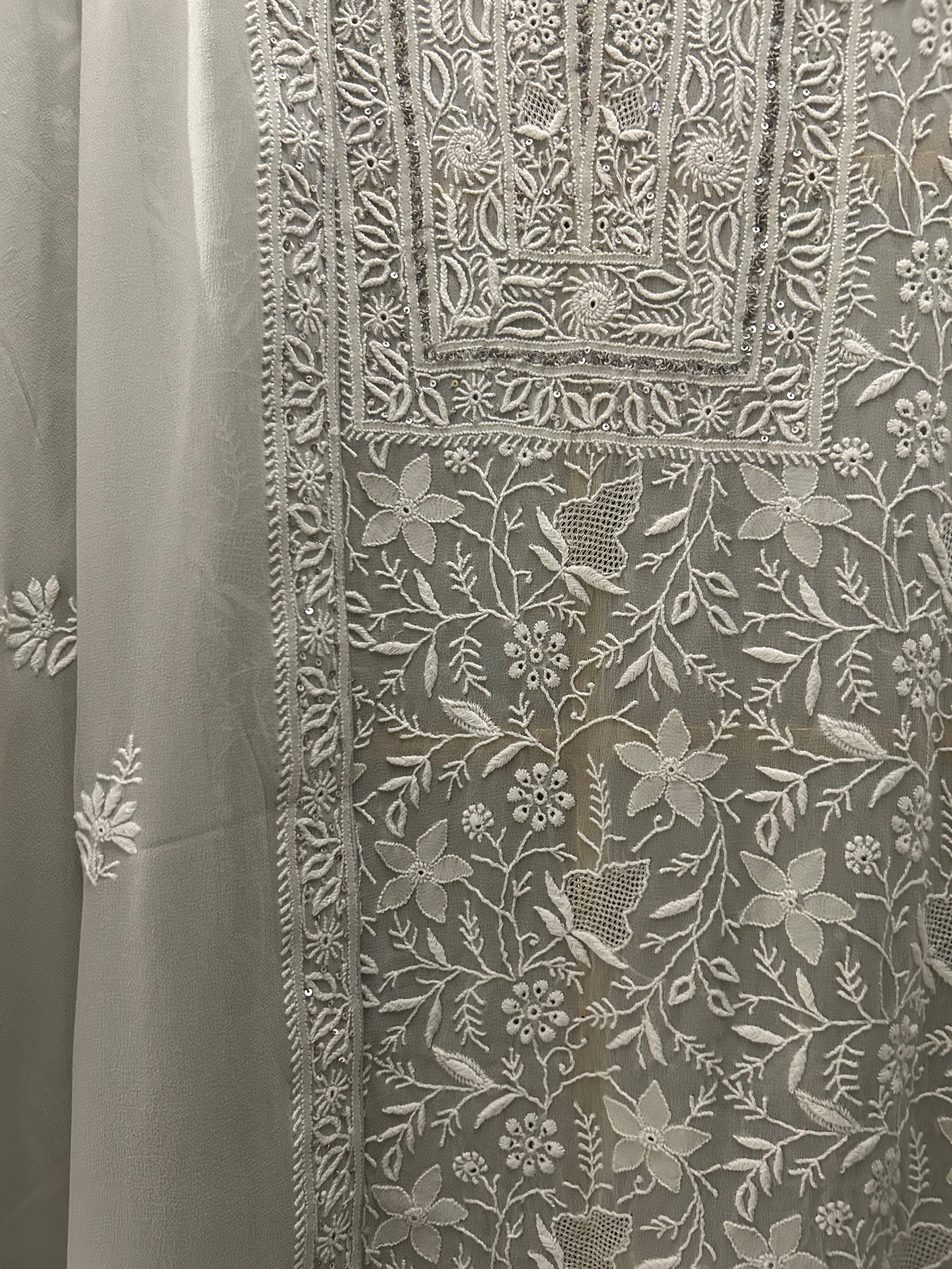 Grey Georgette Chikankari Kurta Set