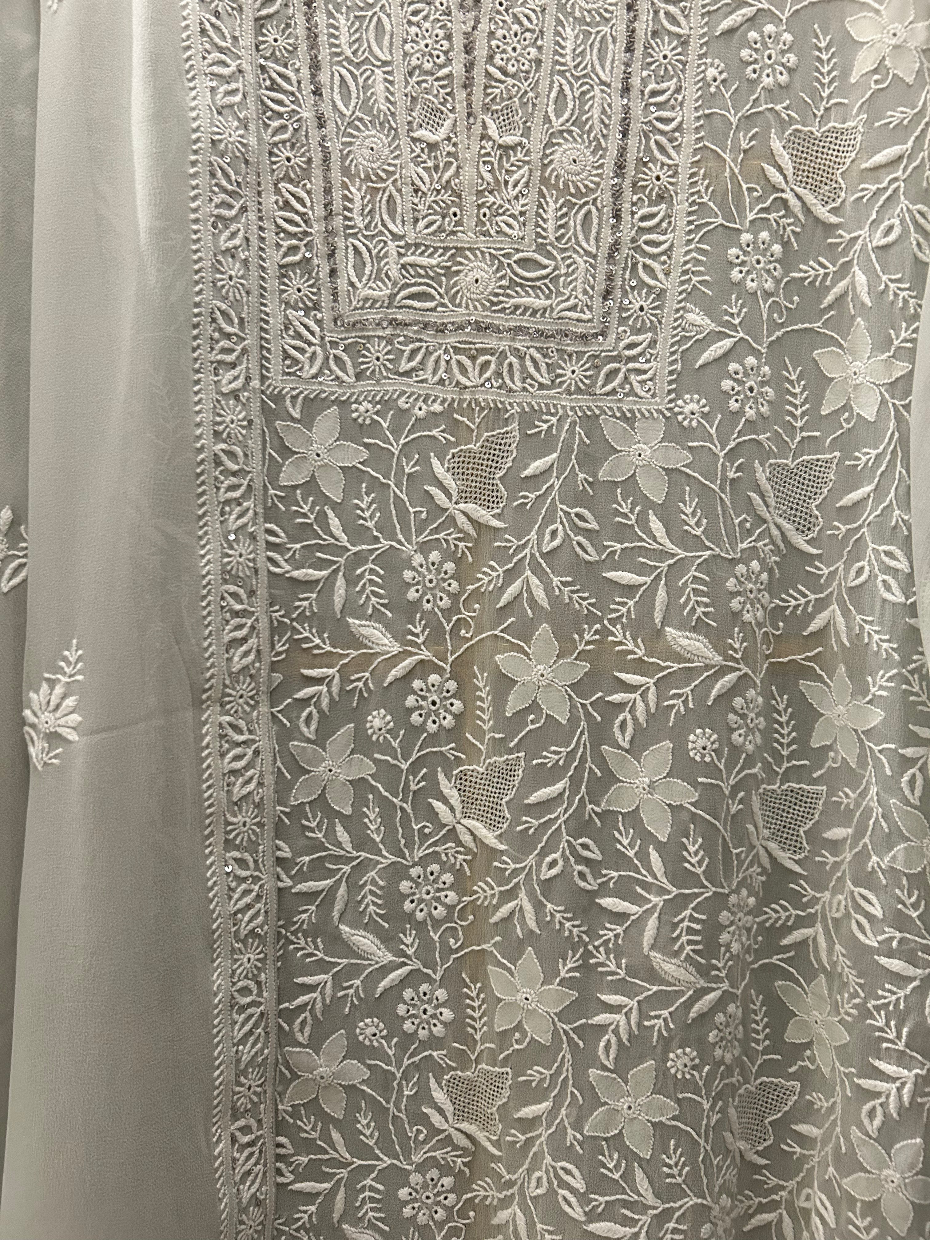 Grey Georgette Chikankari Kurta Set