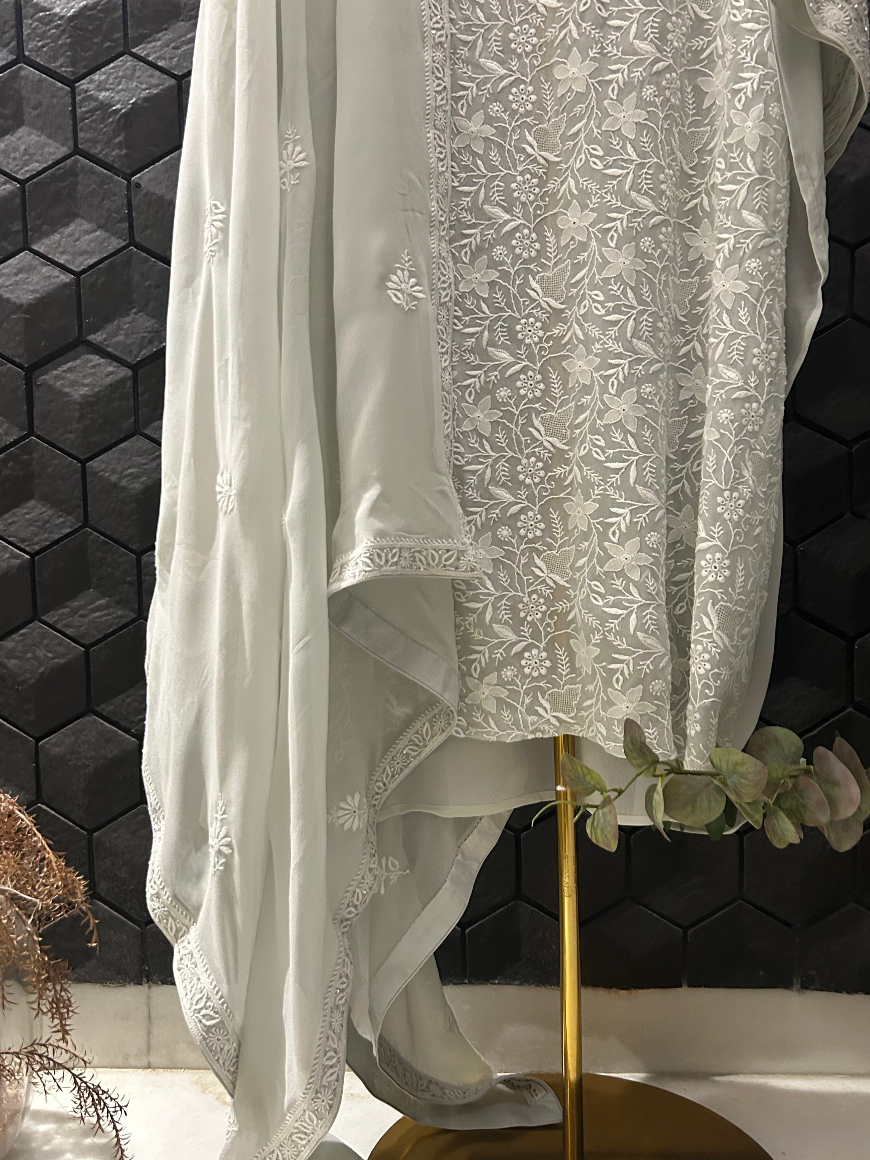 Grey Georgette Chikankari Kurta Set
