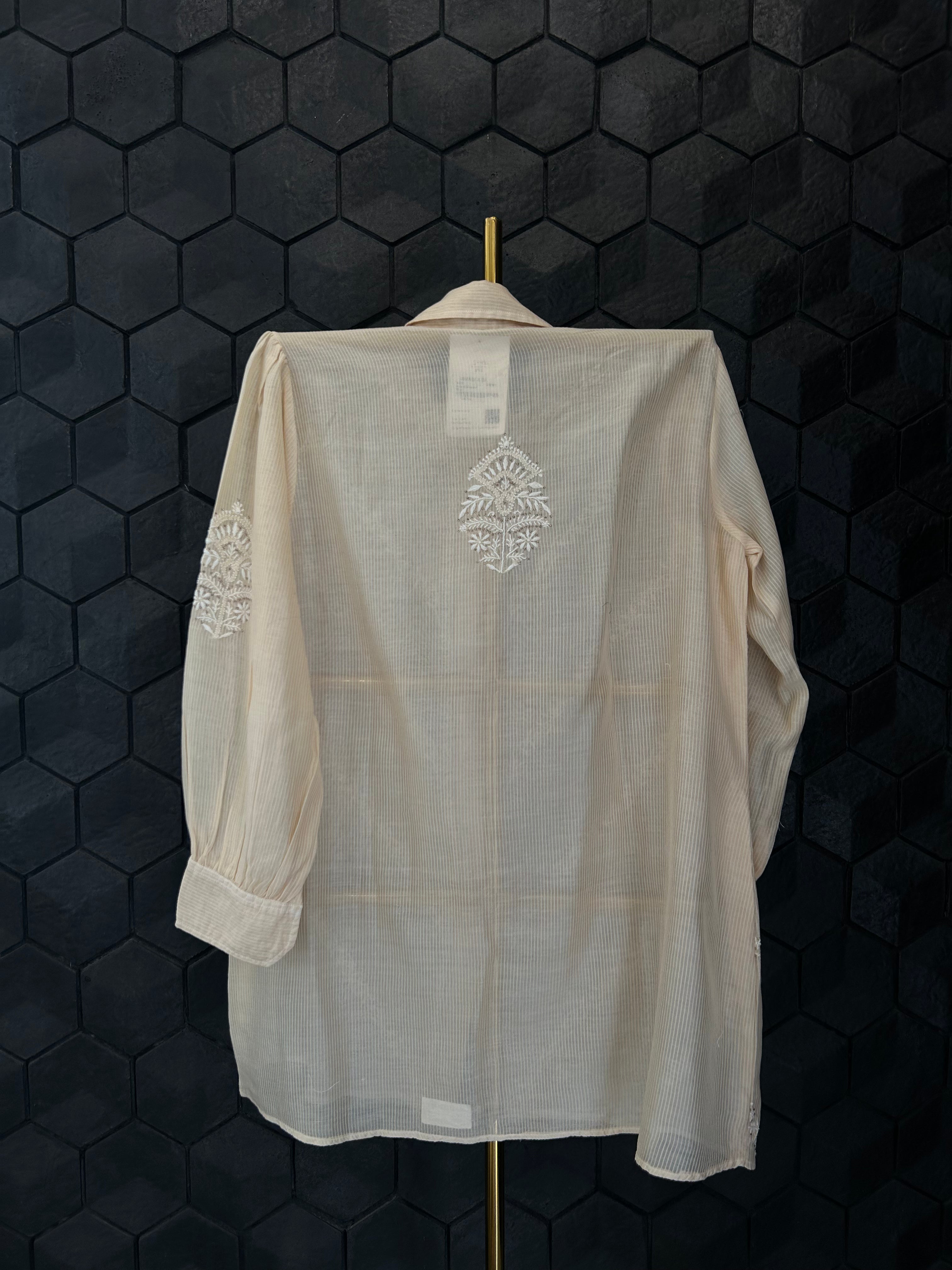 Cream Maheshwari Chanderi Chikankari Shirt