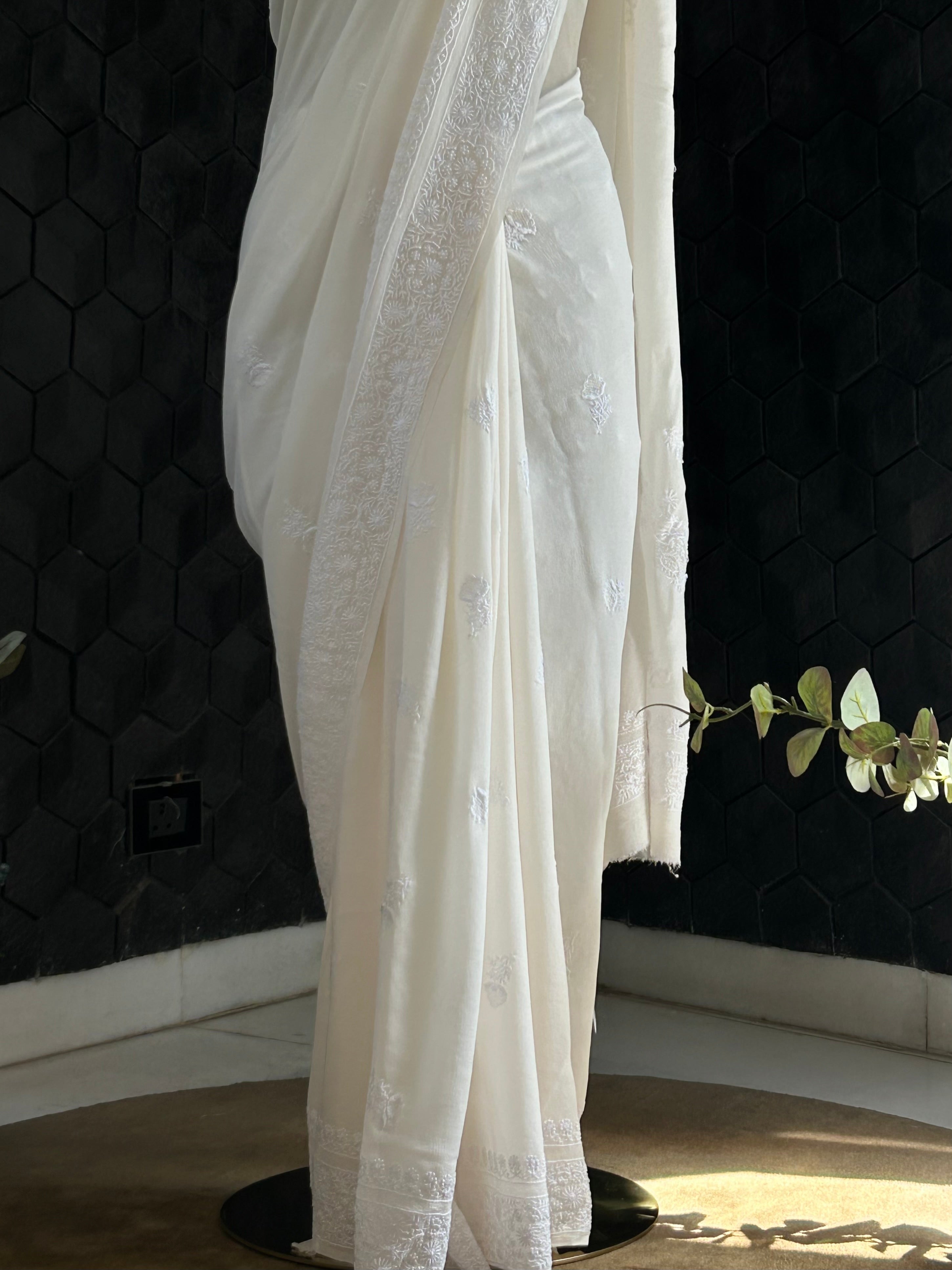 White Chikankari Saree