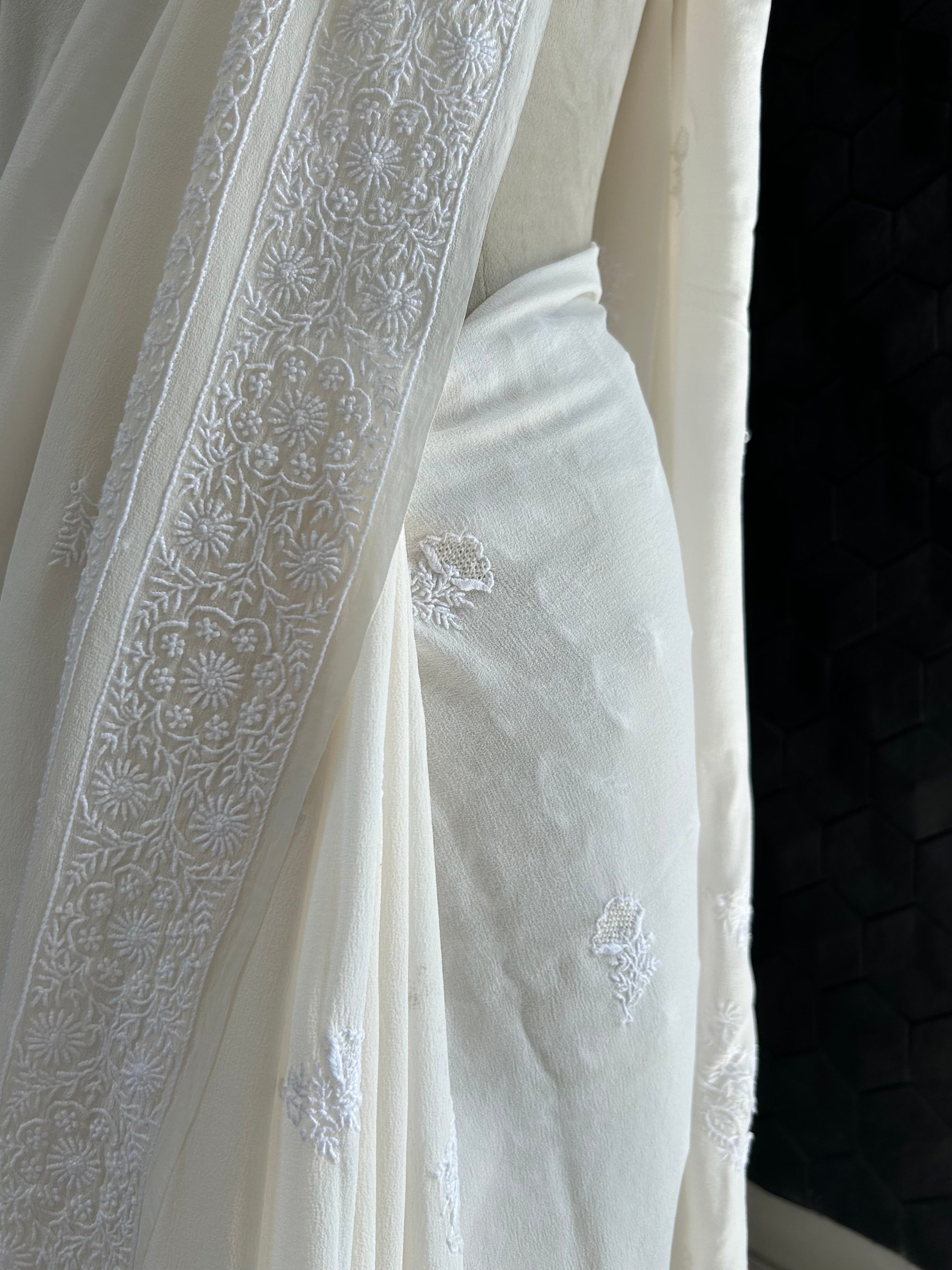 White Chikankari Saree