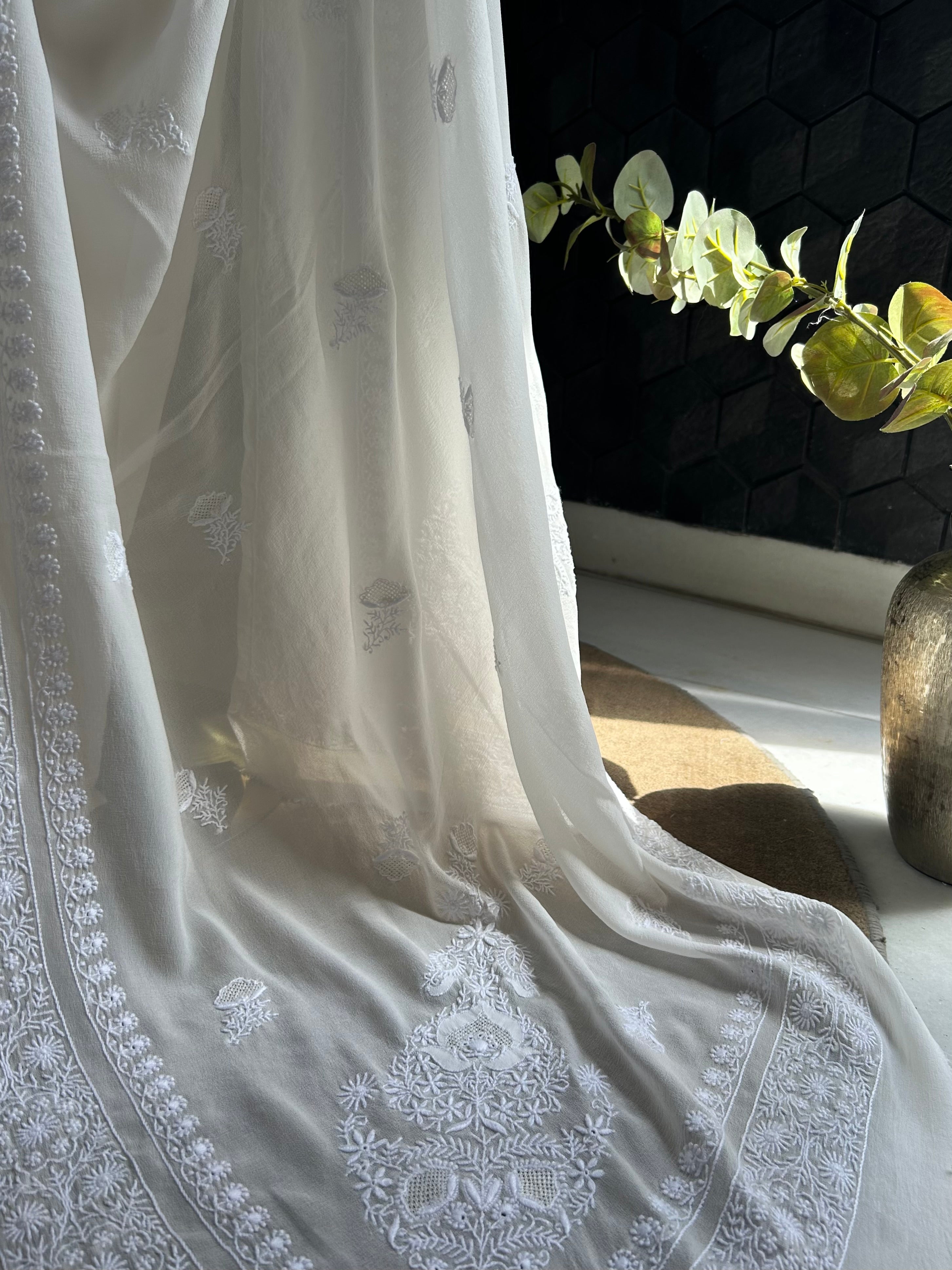 White Chikankari Saree