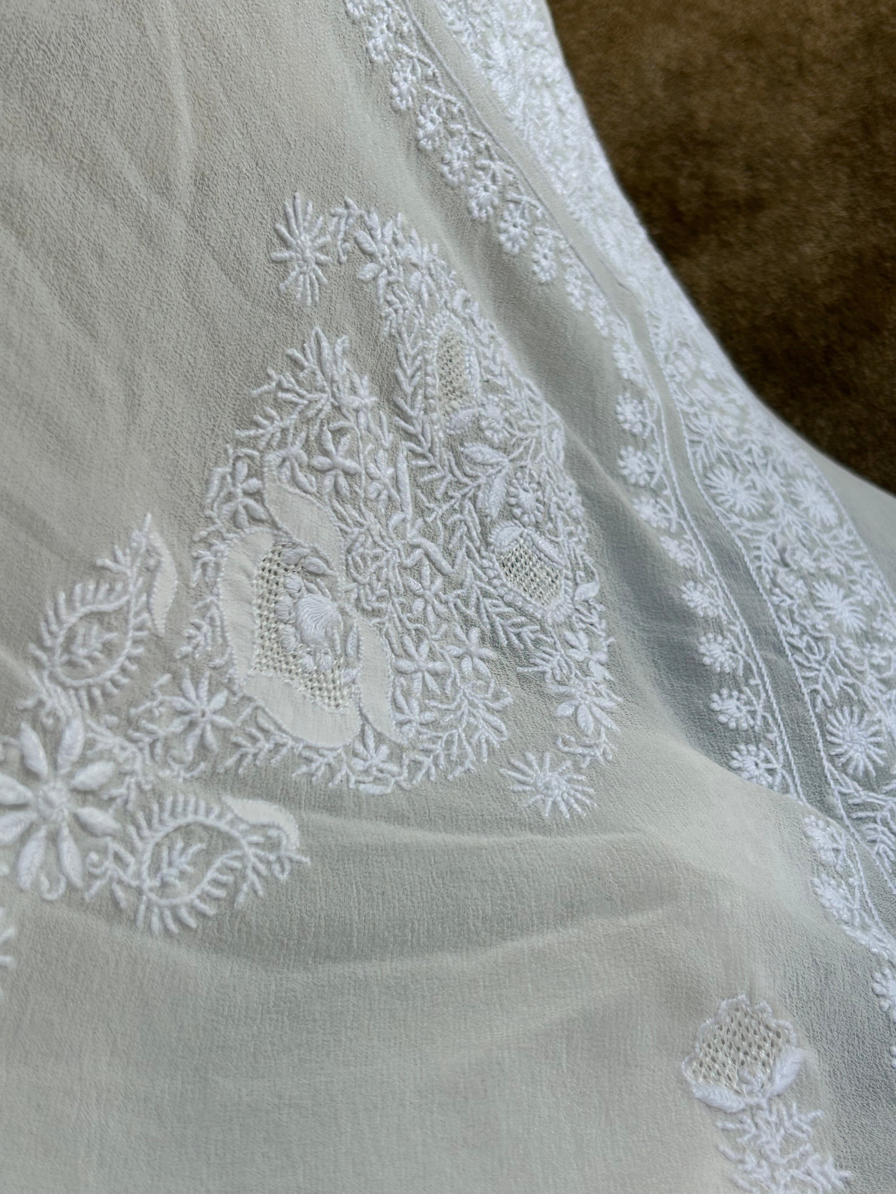 White Chikankari Saree