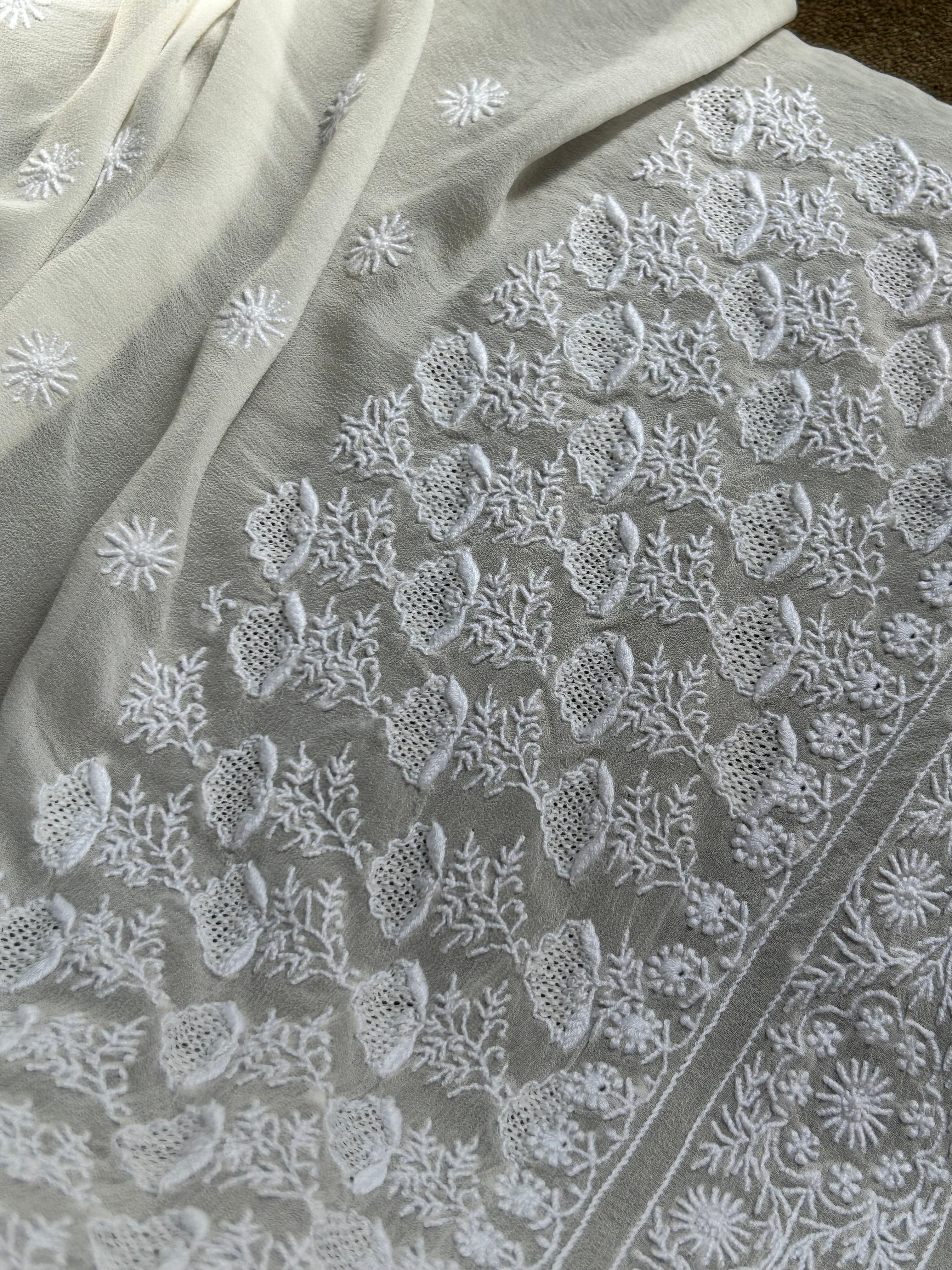 White Chikankari Saree