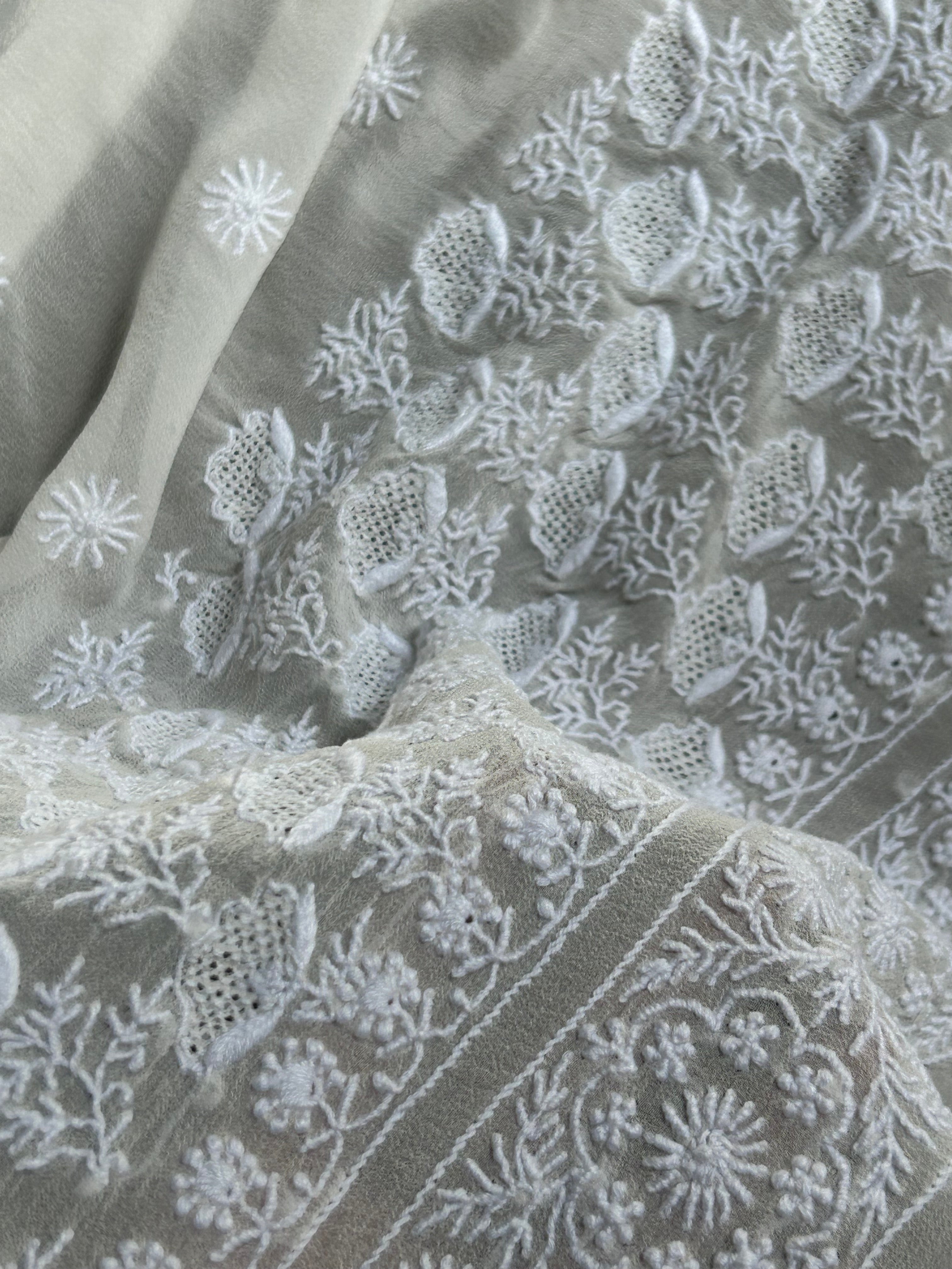 White Chikankari Saree