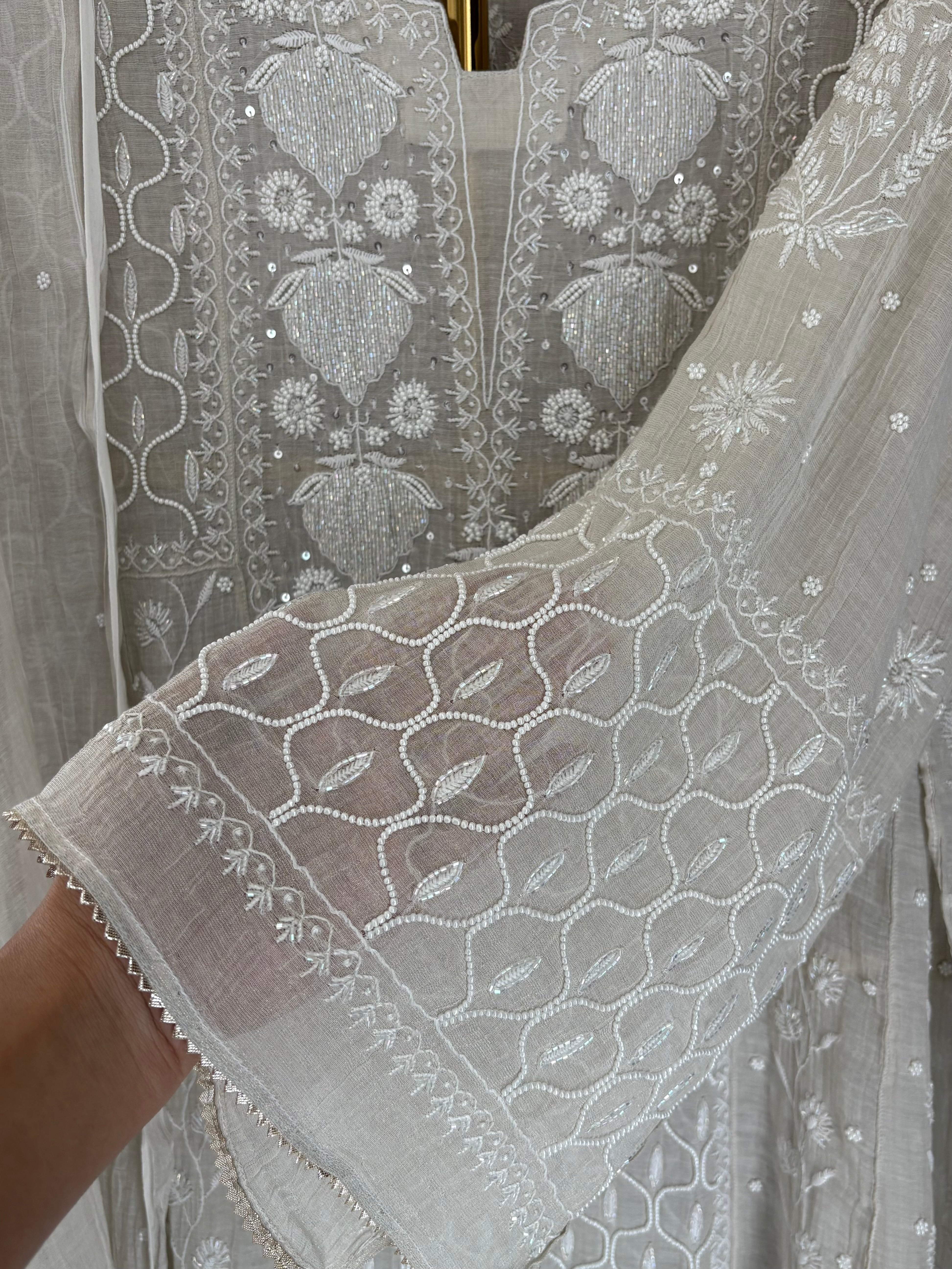 Silver Tissue Chikankari Kurta Set