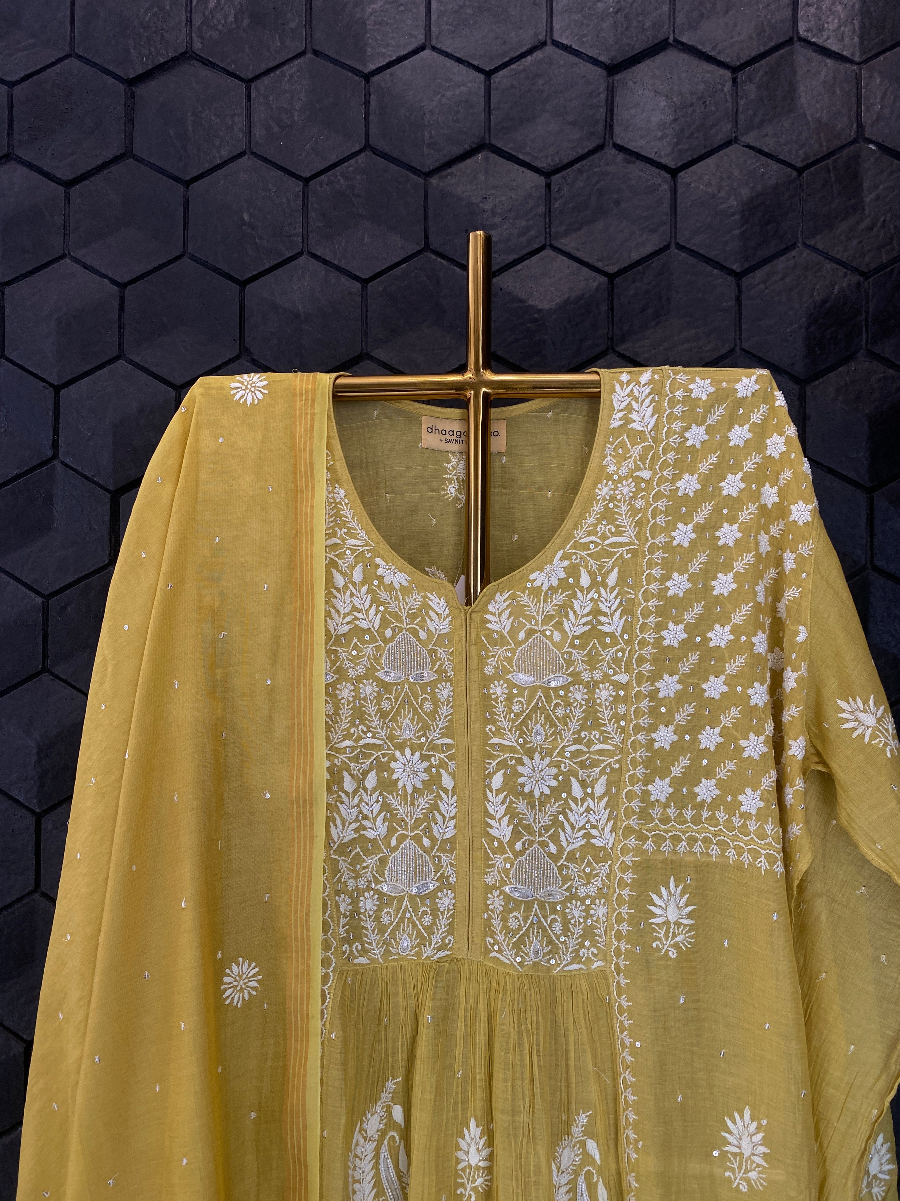 Yellow Tissue Chikankari Kurta Set