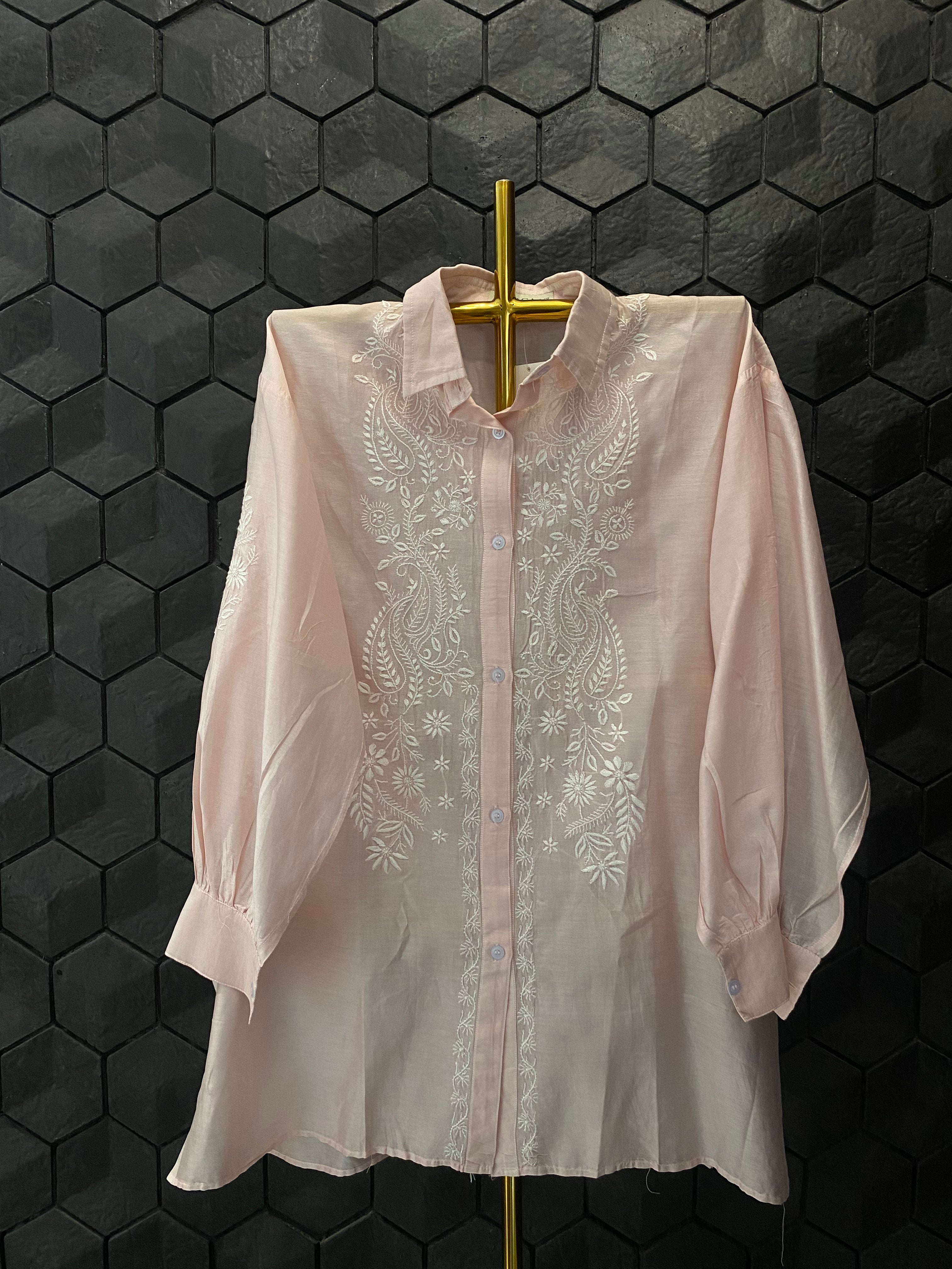Pink chanderi Chikankari Co-ord Set