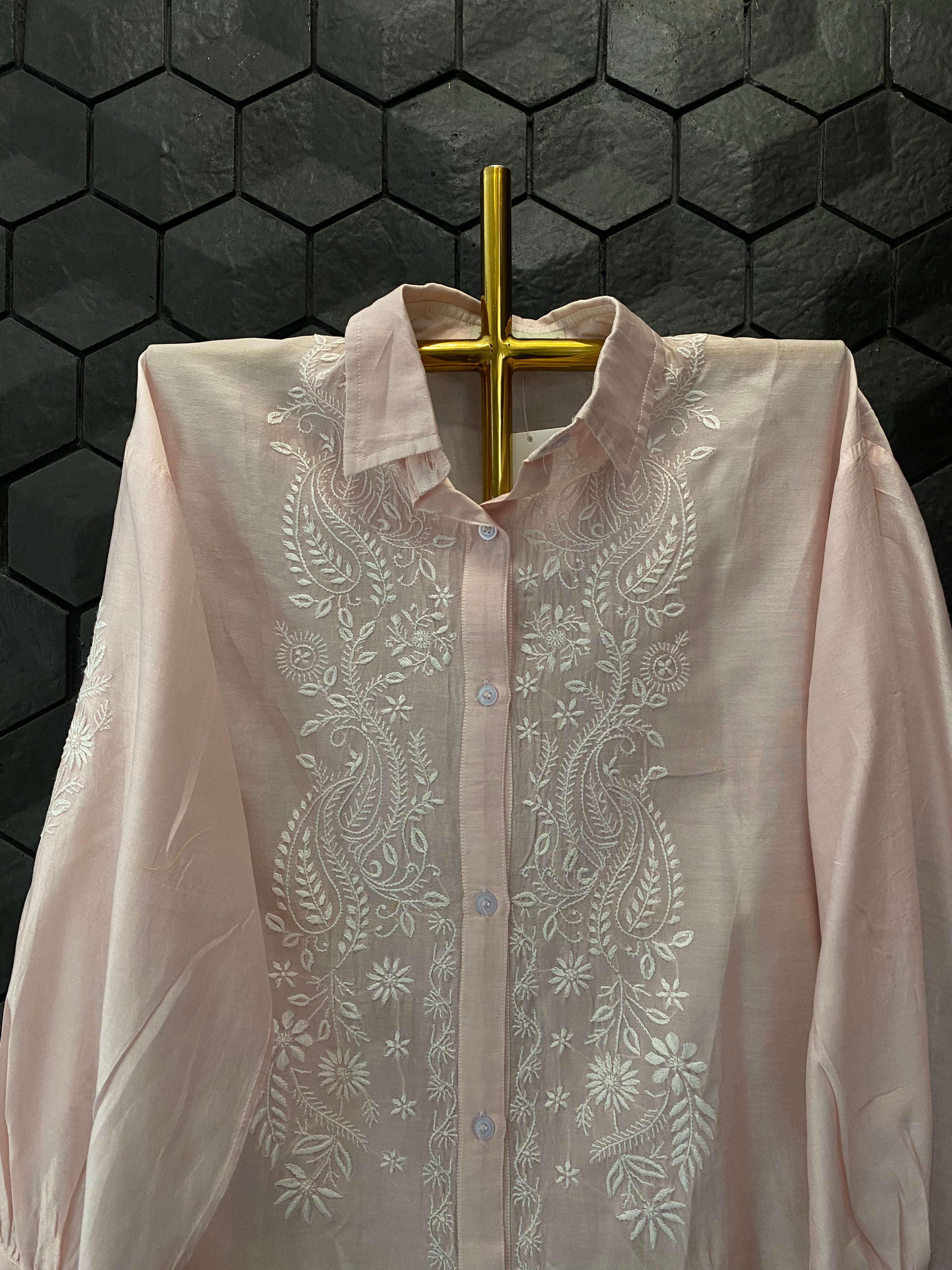 Pink chanderi Chikankari Co-ord Set