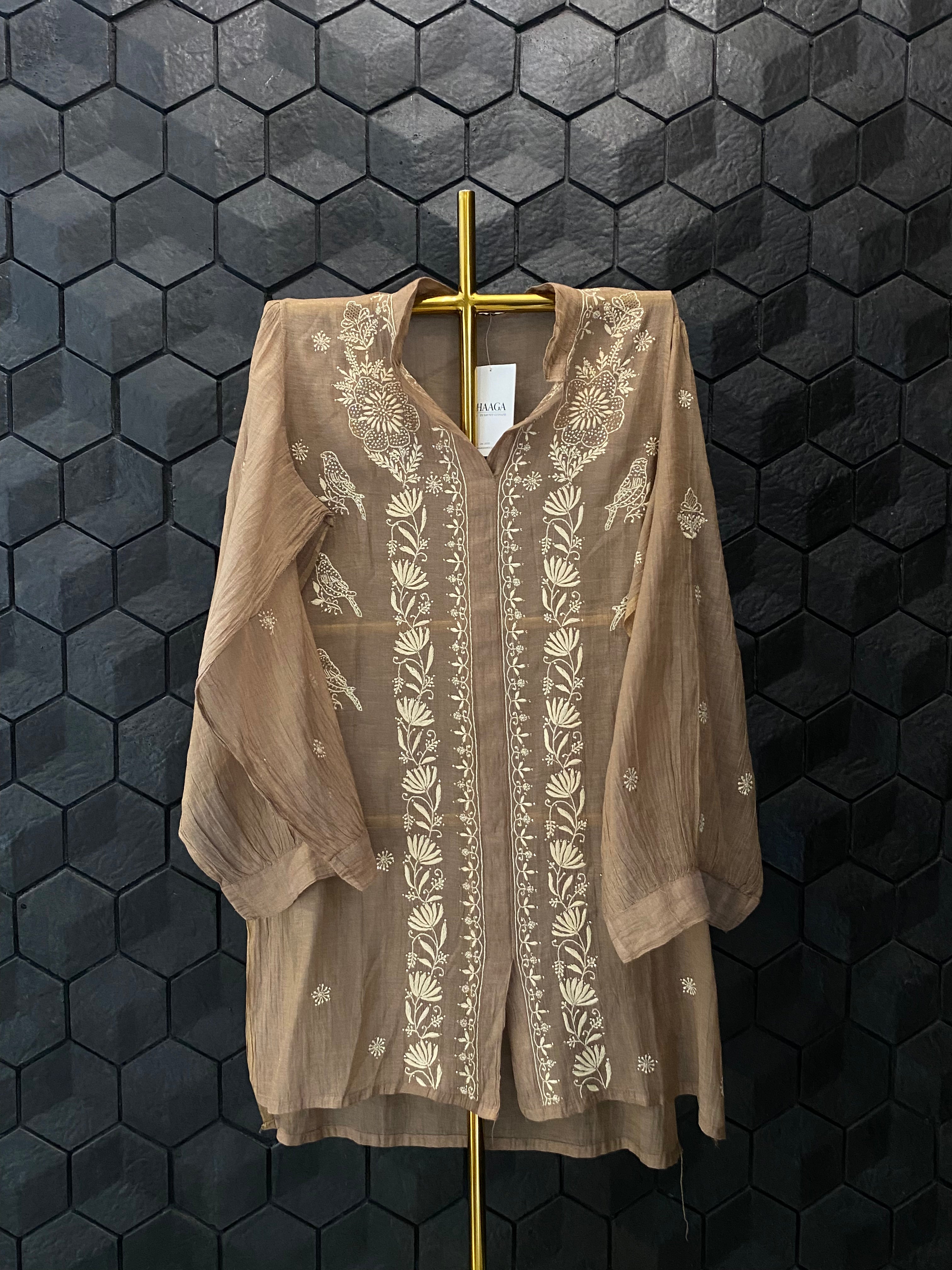 Brown Tissue Chikankari Co-ord Set