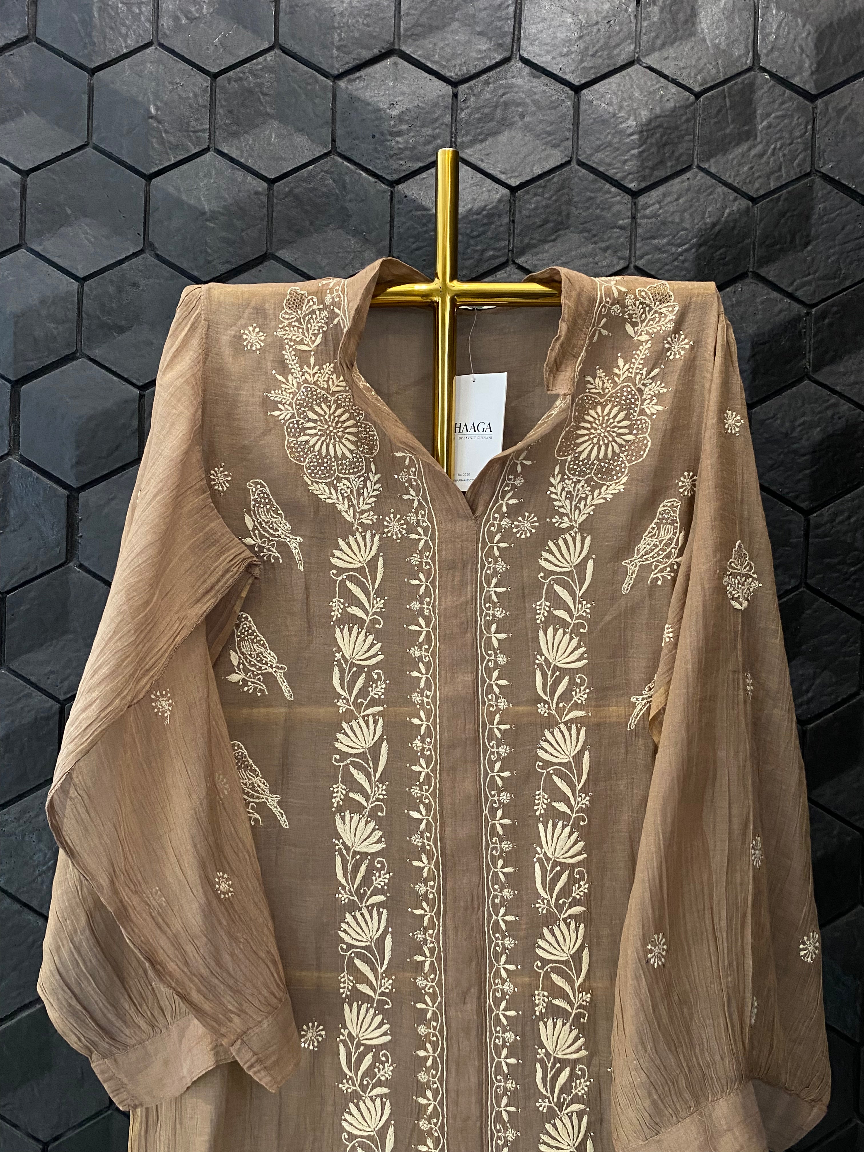 Brown Tissue Chikankari Co-ord Set