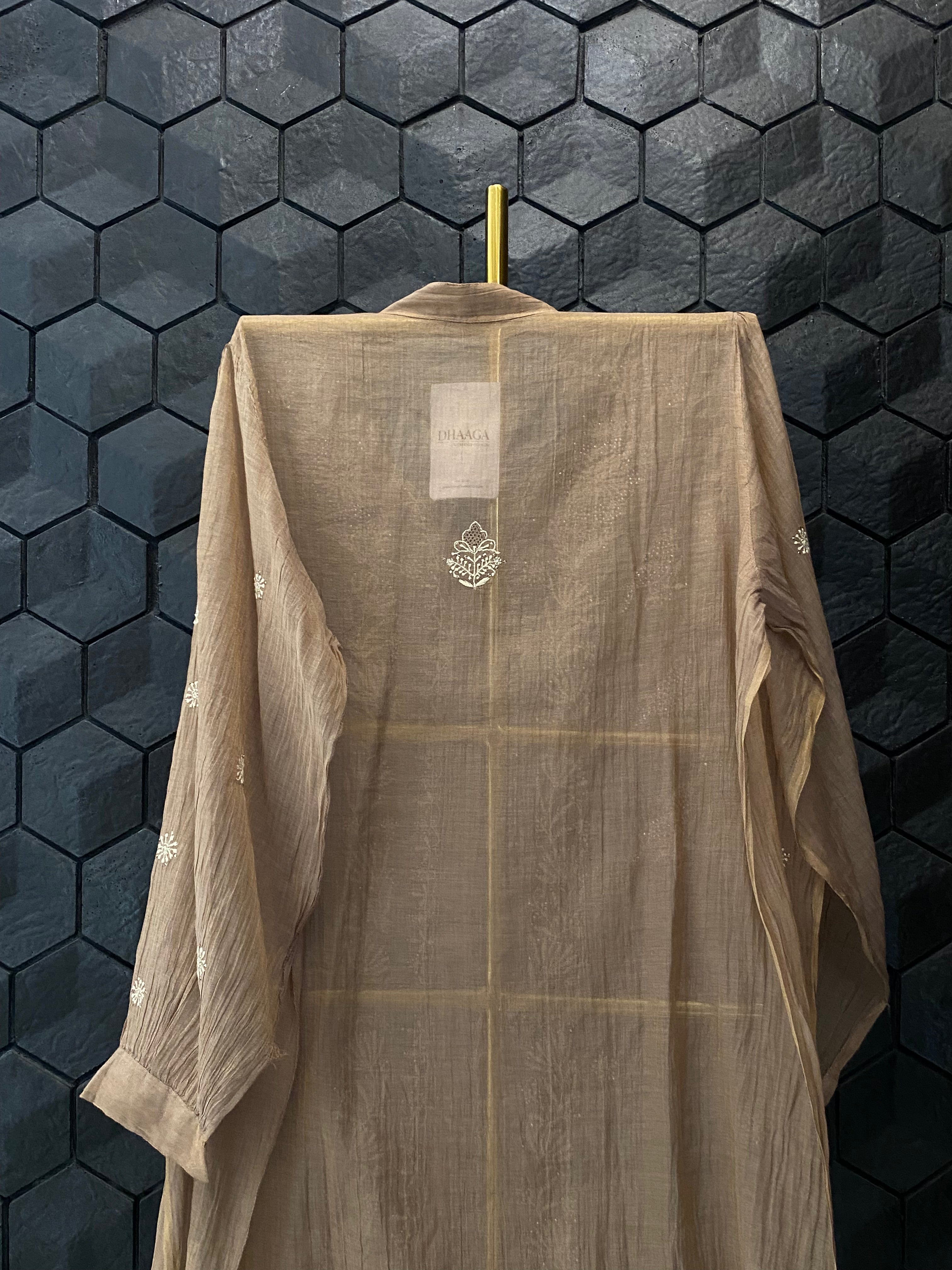 Brown Tissue Chikankari Co-ord Set