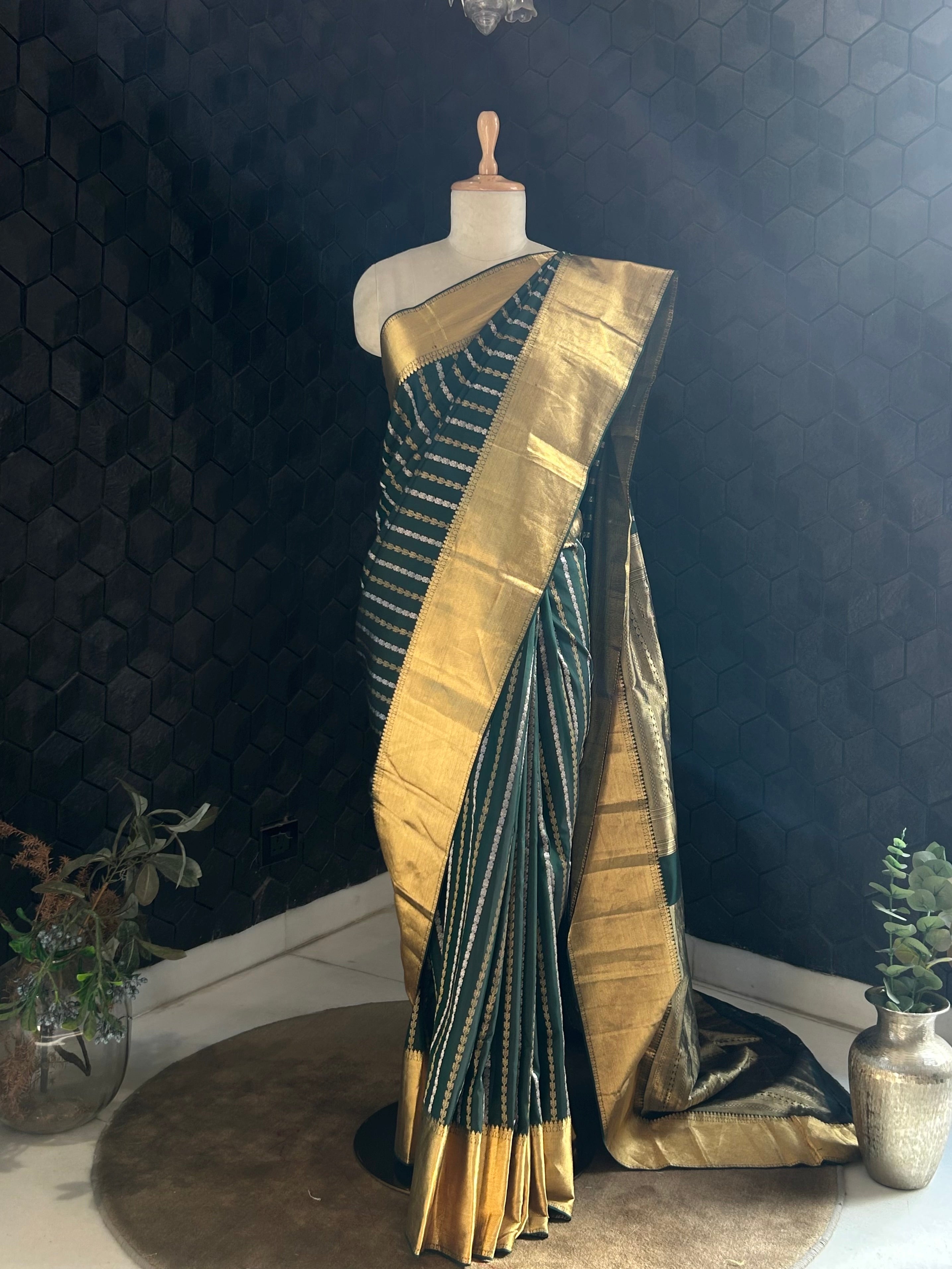 Bottle Green Silk Saree