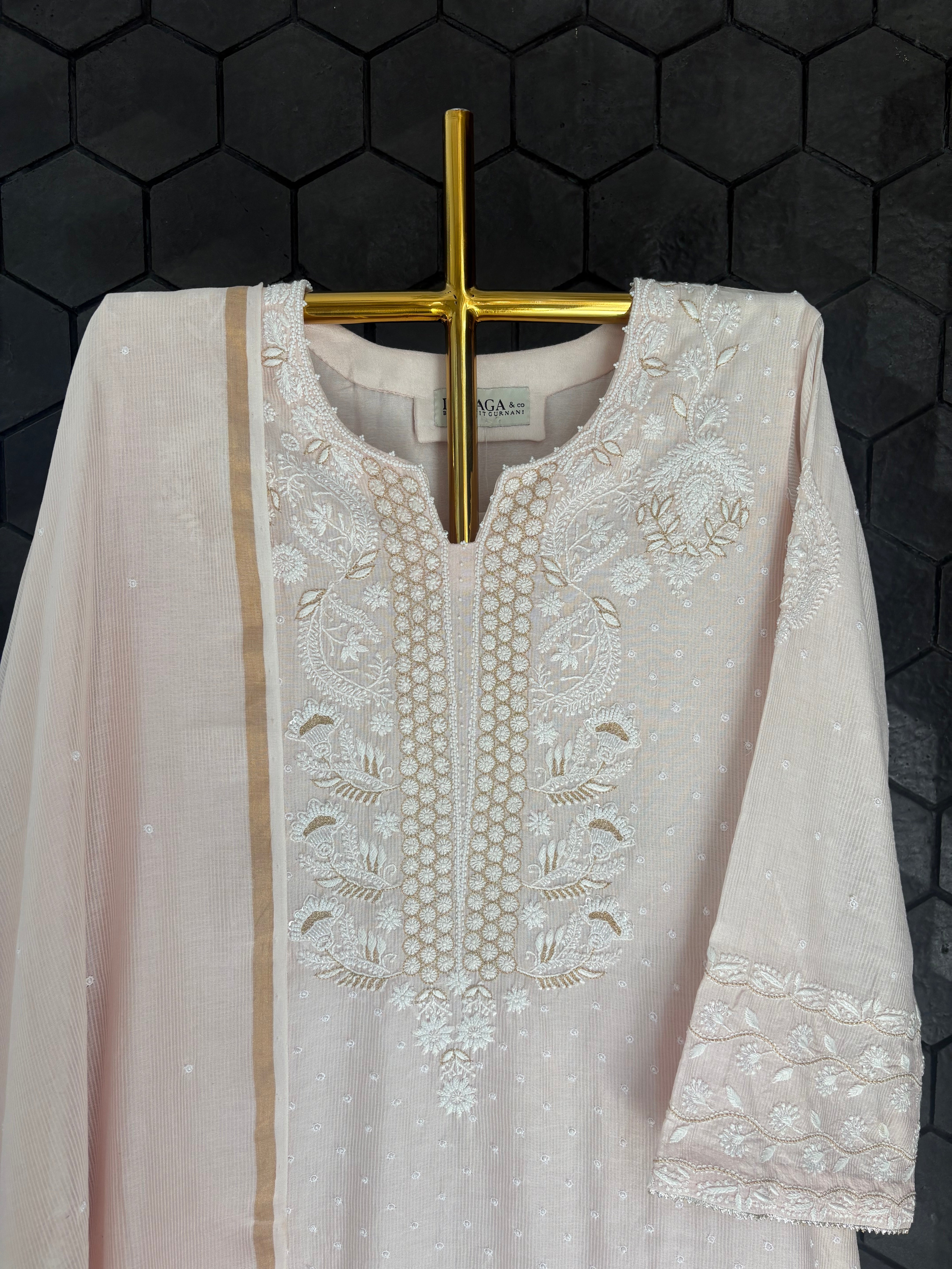 Pink Ombre Chanderi Chikankari Suit Set