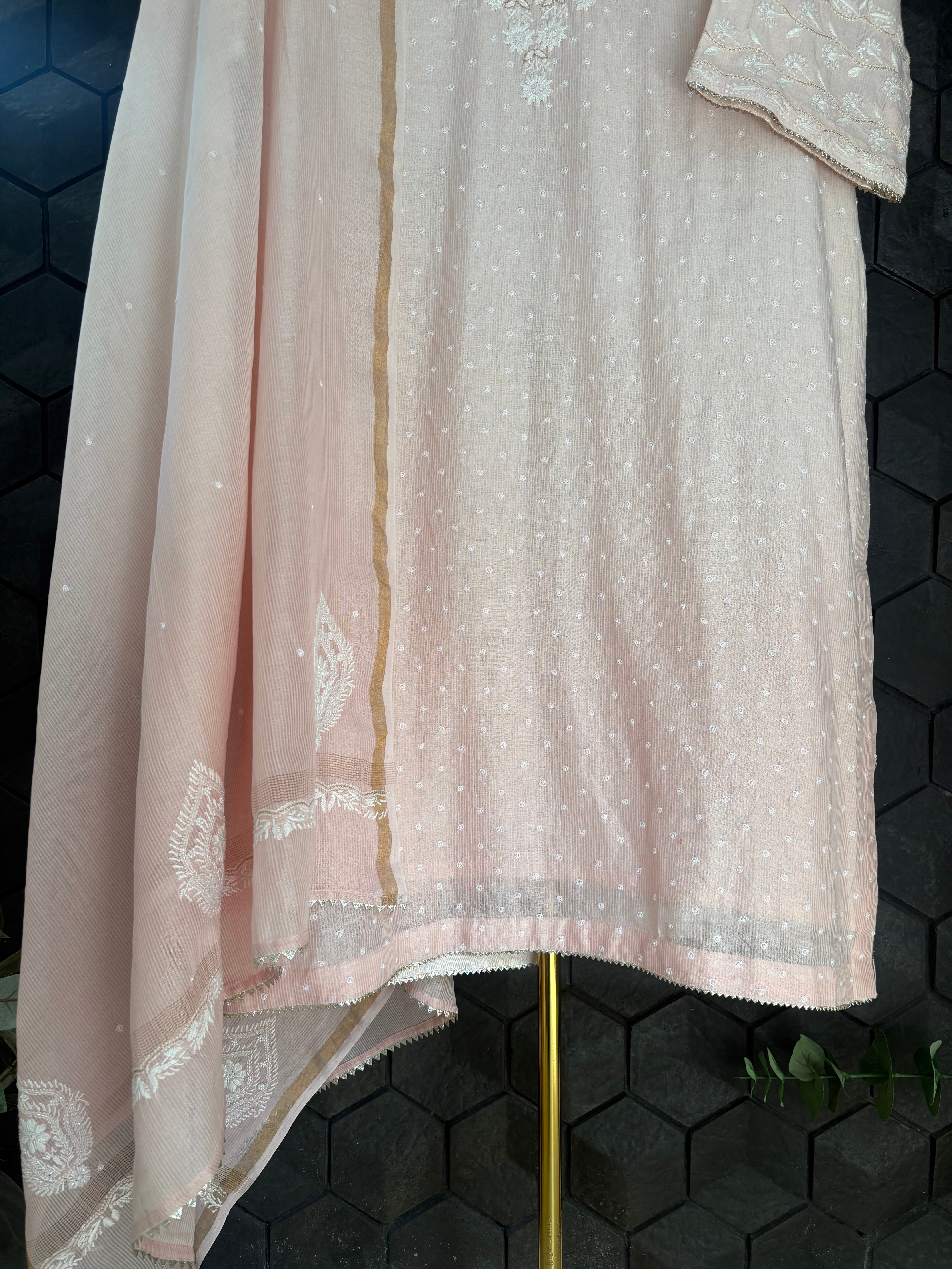 Pink Ombre Chanderi Chikankari Suit Set