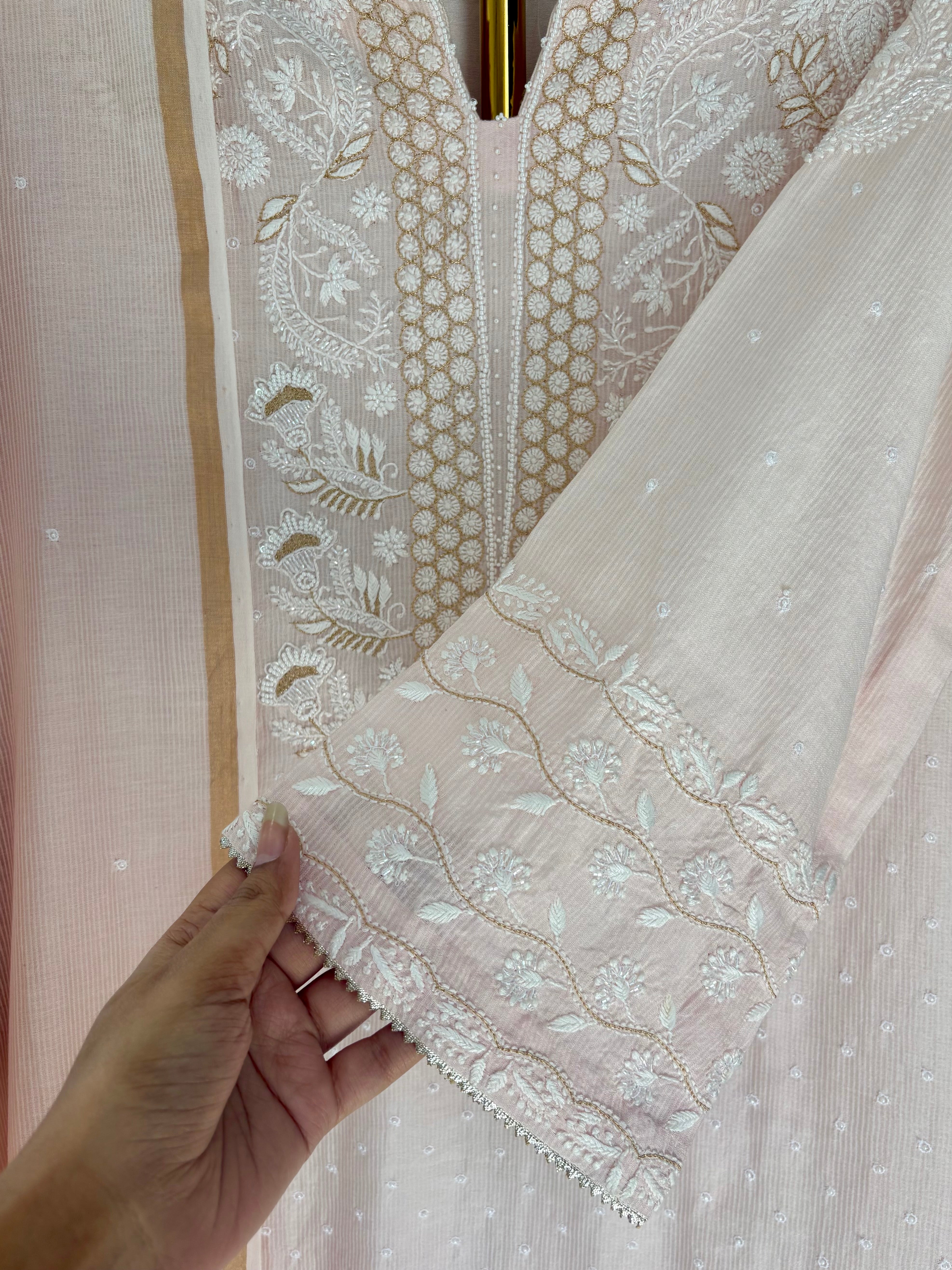 Pink Ombre Chanderi Chikankari Suit Set