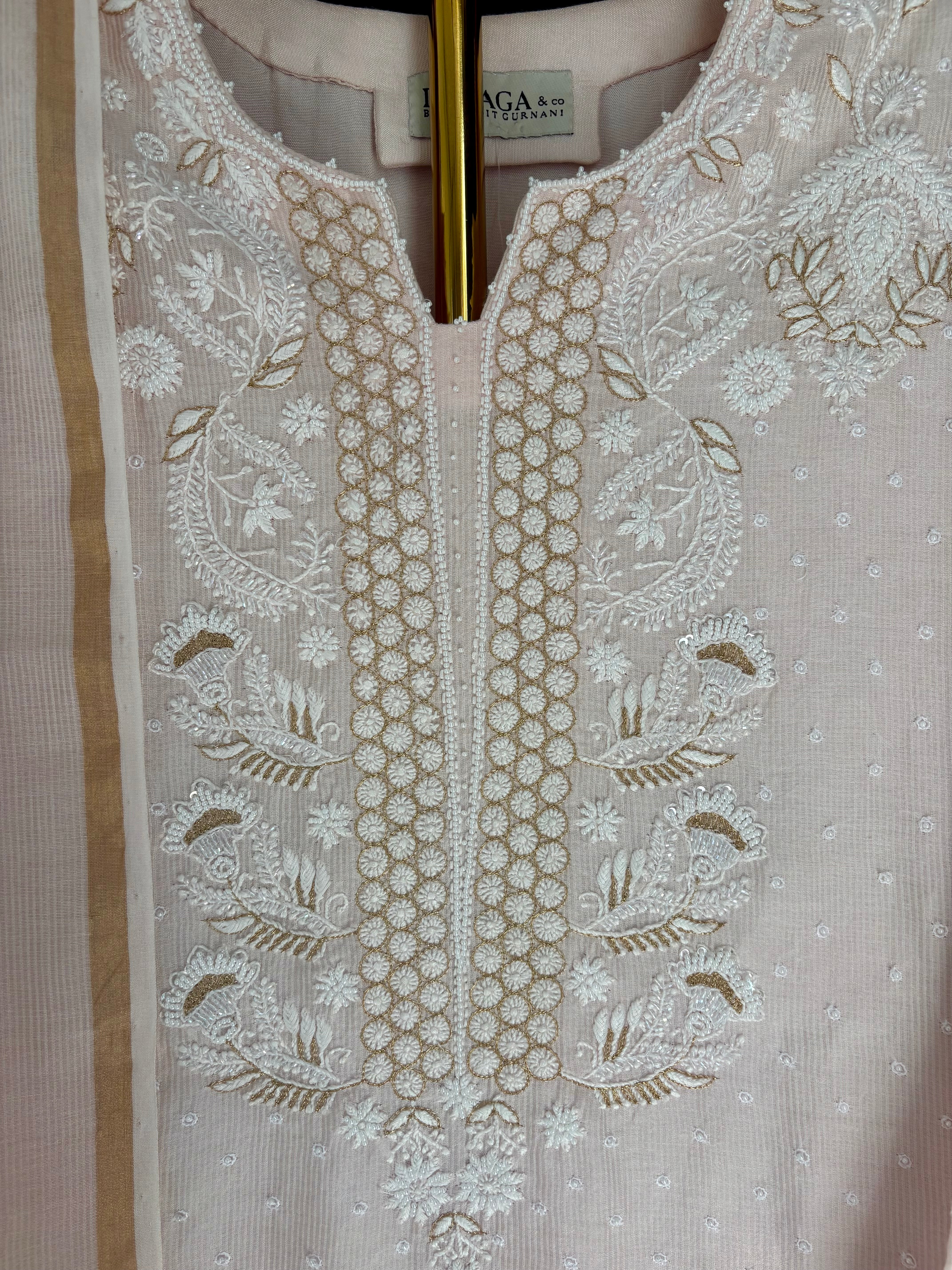 Pink Ombre Chanderi Chikankari Suit Set