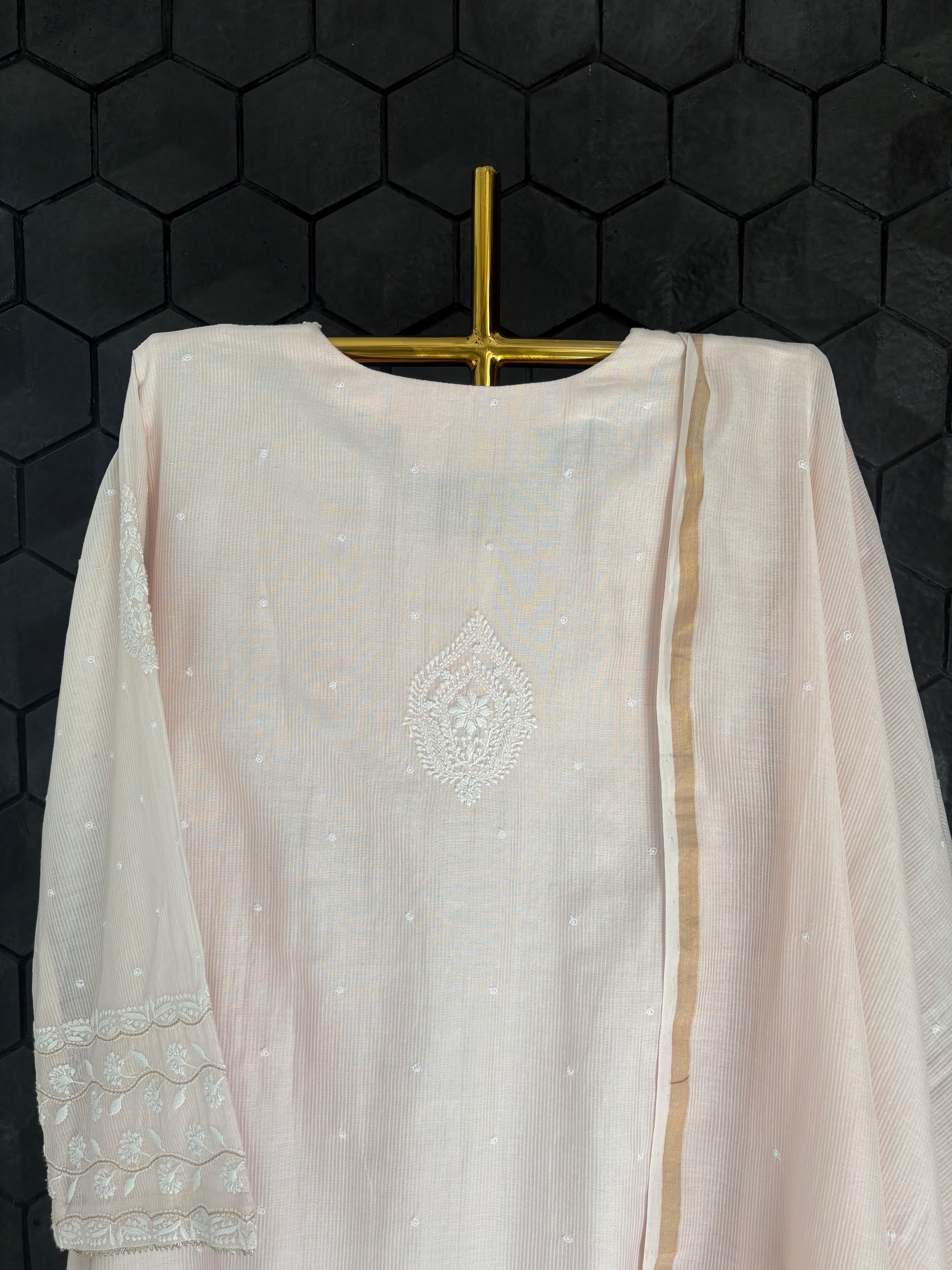Pink Ombre Chanderi Chikankari Suit Set