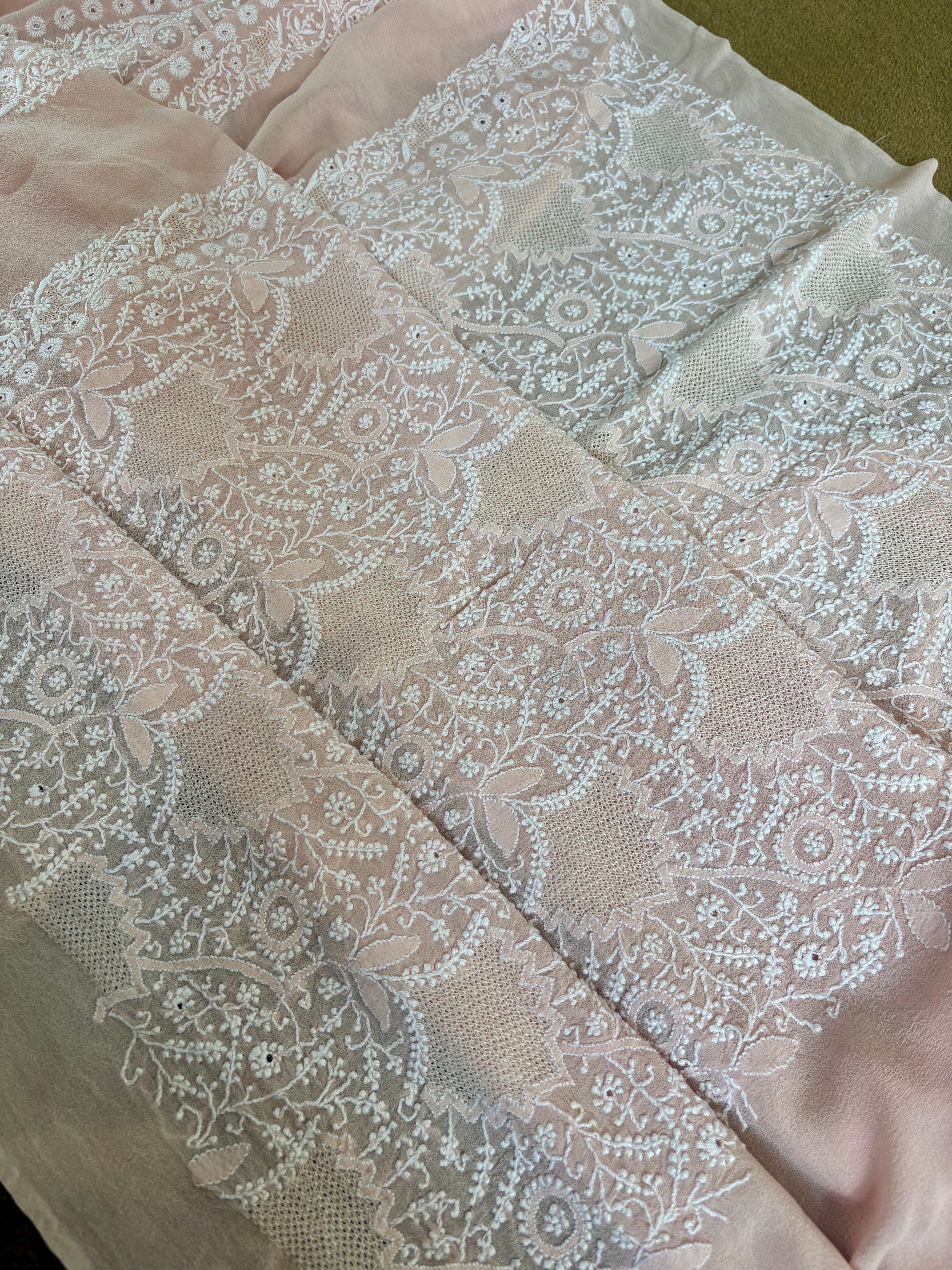 Pink Georgette Chikankari Kurta Set