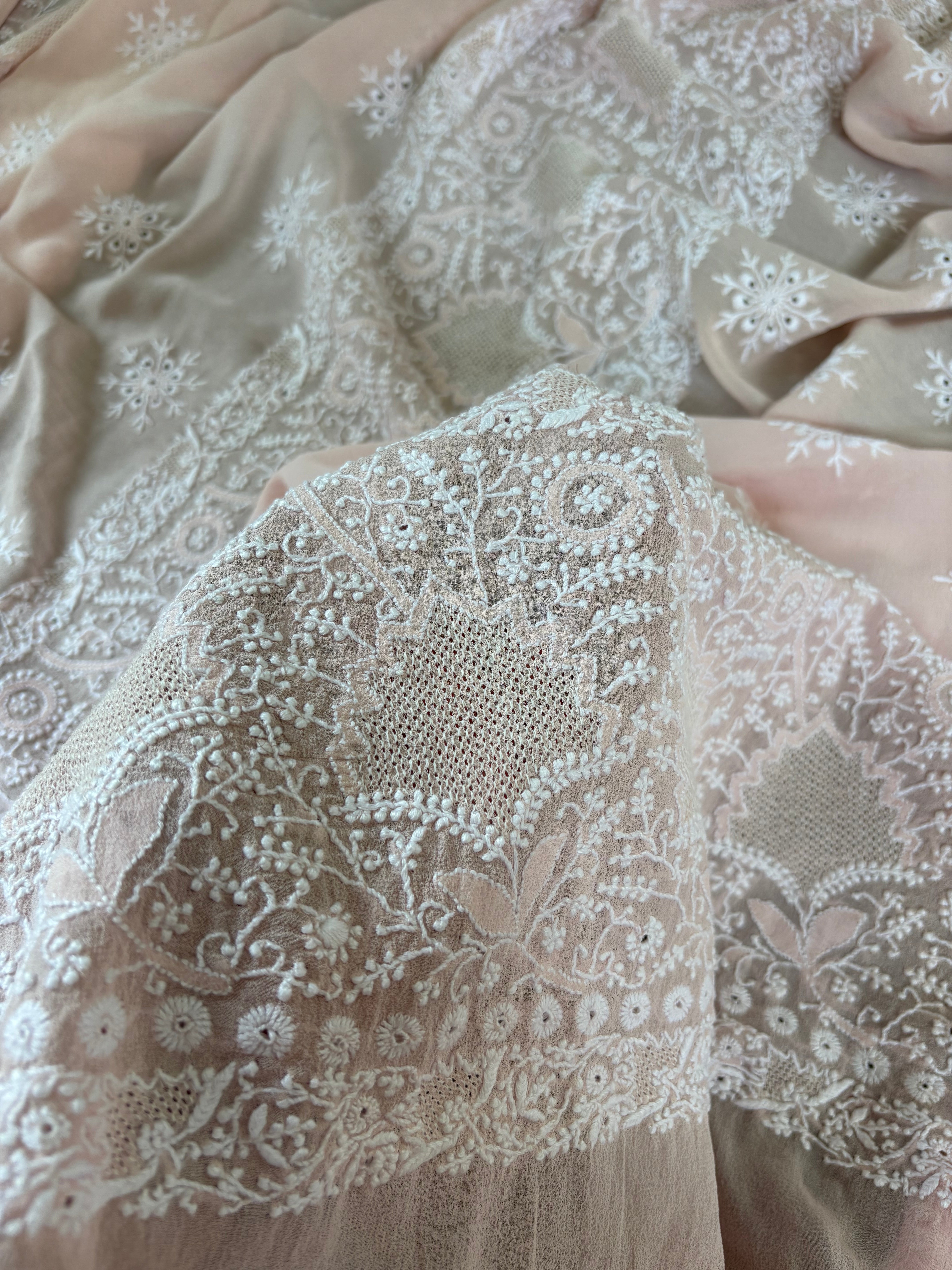 Pink Georgette Chikankari Kurta Set